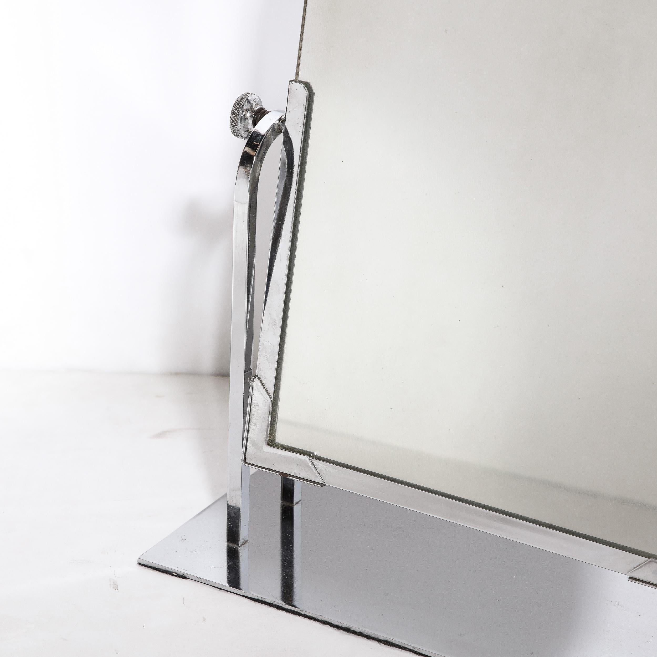 Paar Art Deco Streamlined Arch Form Adjustable Table Mirror in Chrom (Art déco) im Angebot