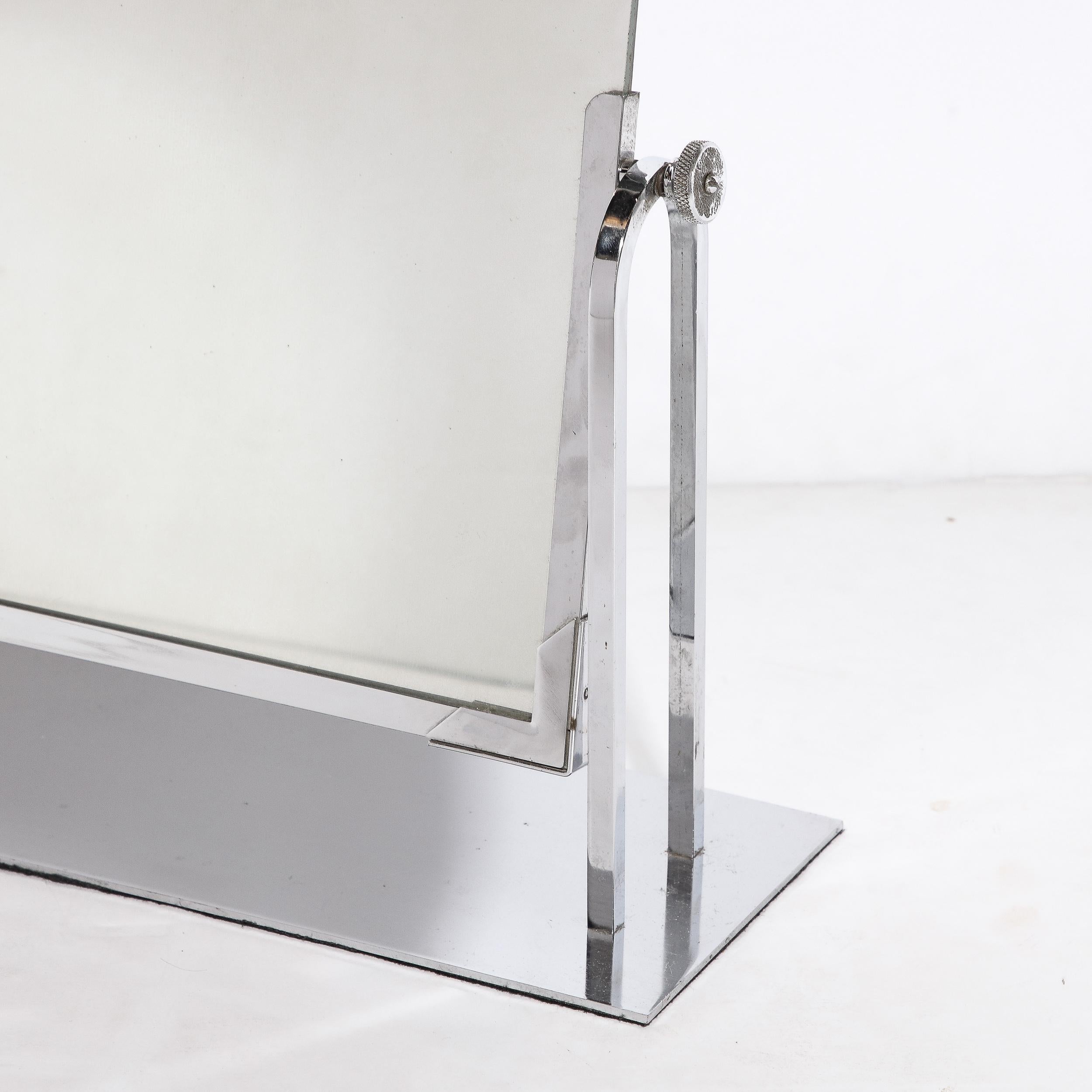 Paar Art Deco Streamlined Arch Form Adjustable Table Mirror in Chrom (amerikanisch) im Angebot