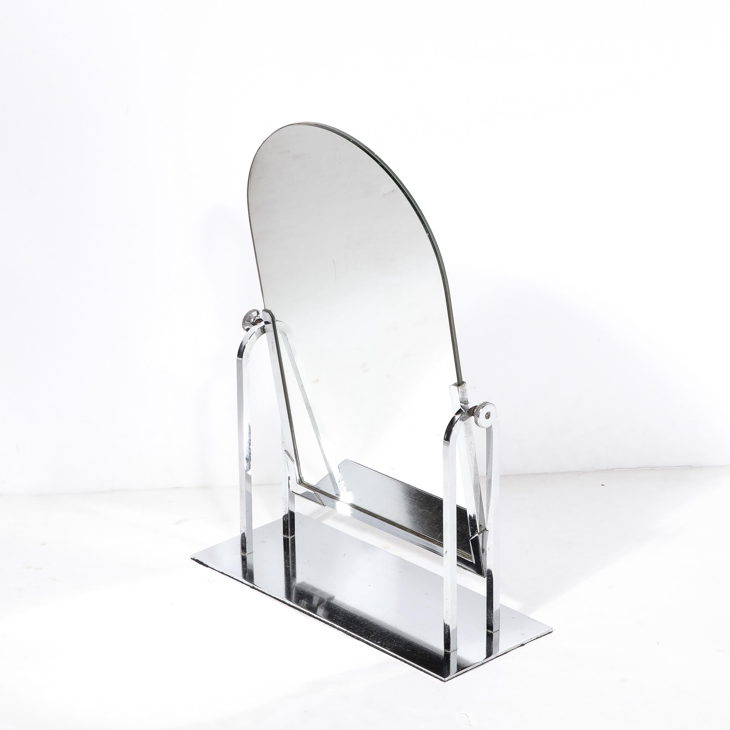 Pair of Art Deco Streamlined Arch Form Adjustable Table Mirror in Chrome For Sale 3
