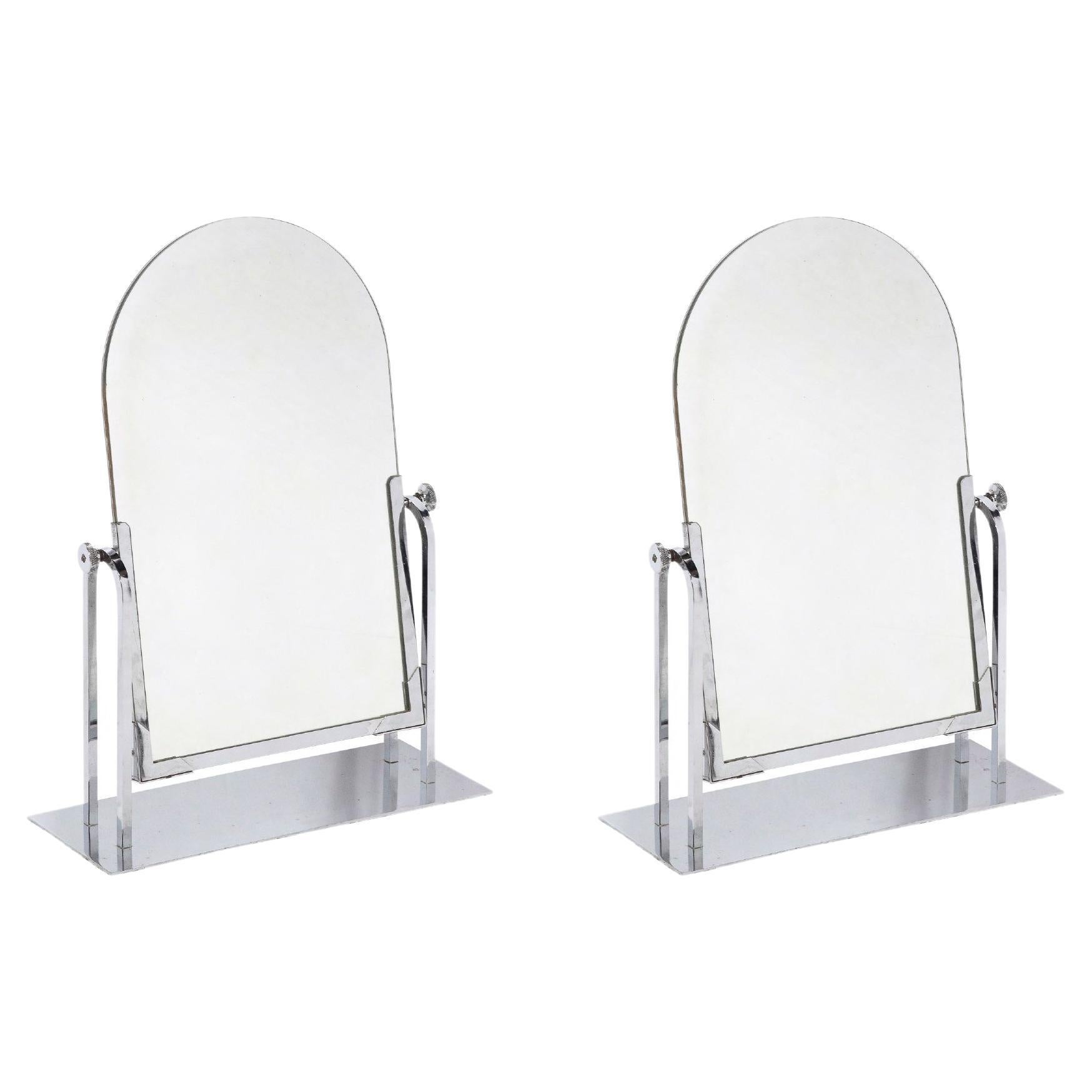 Pair of Art Deco Streamlined Arch Form Adjustable Table Mirror in Chrome For Sale