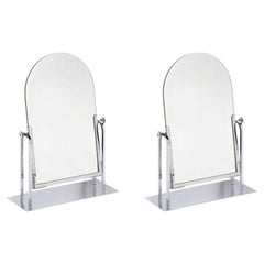 Paire de miroirs de table Art Déco en forme d'arc profilé réglable en chrome