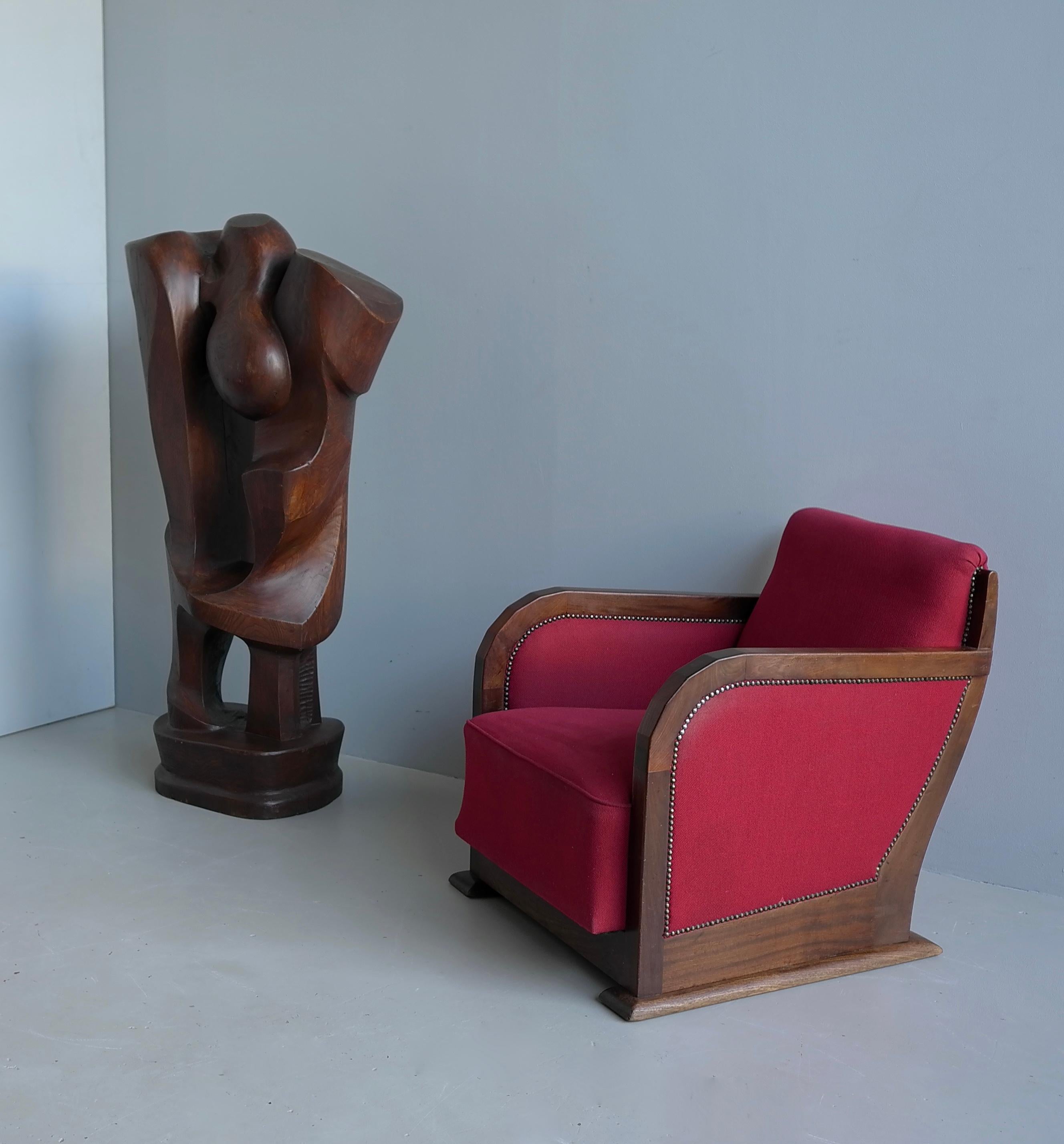 Coppia di poltrone in stile Art Déco in noce e tessuto, Francia anni '30 in vendita 5