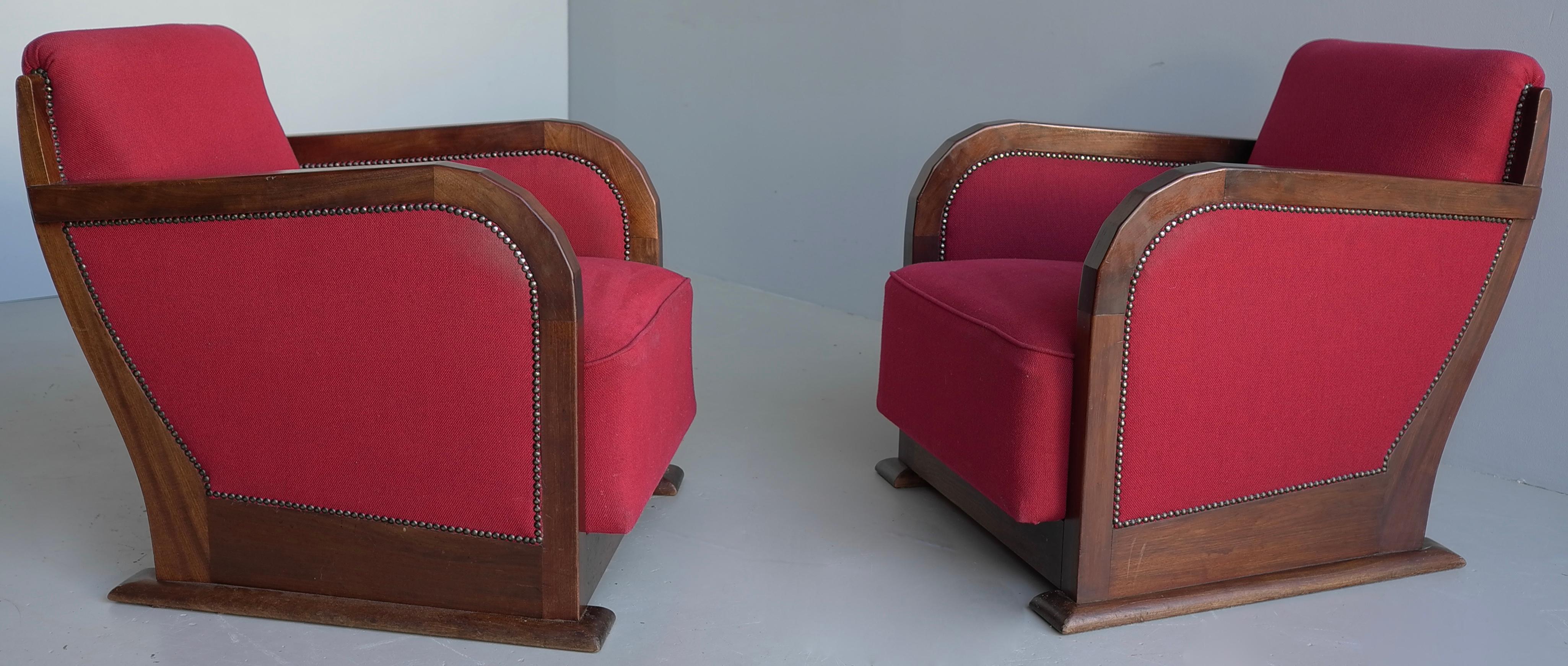 Coppia di poltrone in stile Art Déco in noce e tessuto, Francia anni '30 in vendita 6