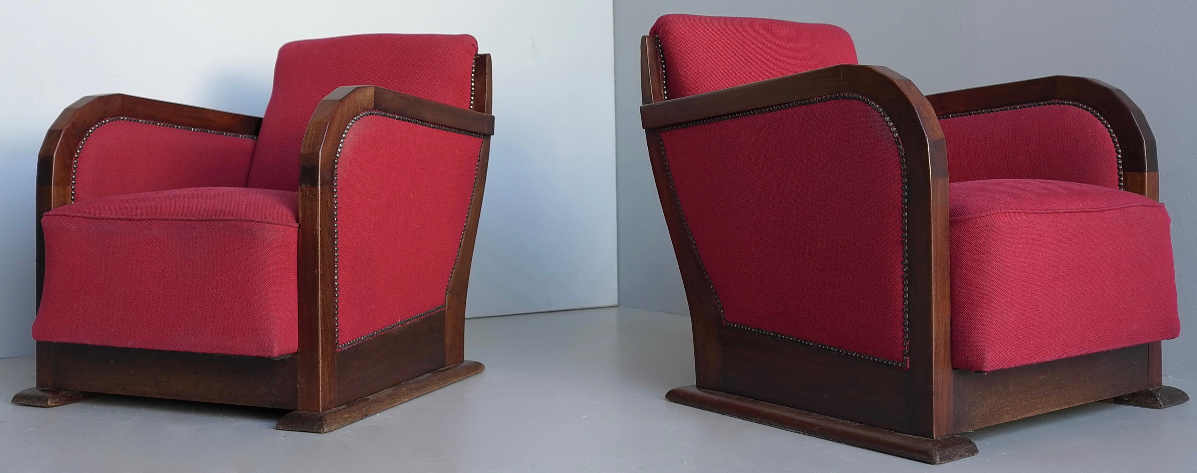 Coppia di poltrone in stile Art Déco in noce e tessuto, Francia anni '30 in vendita 7