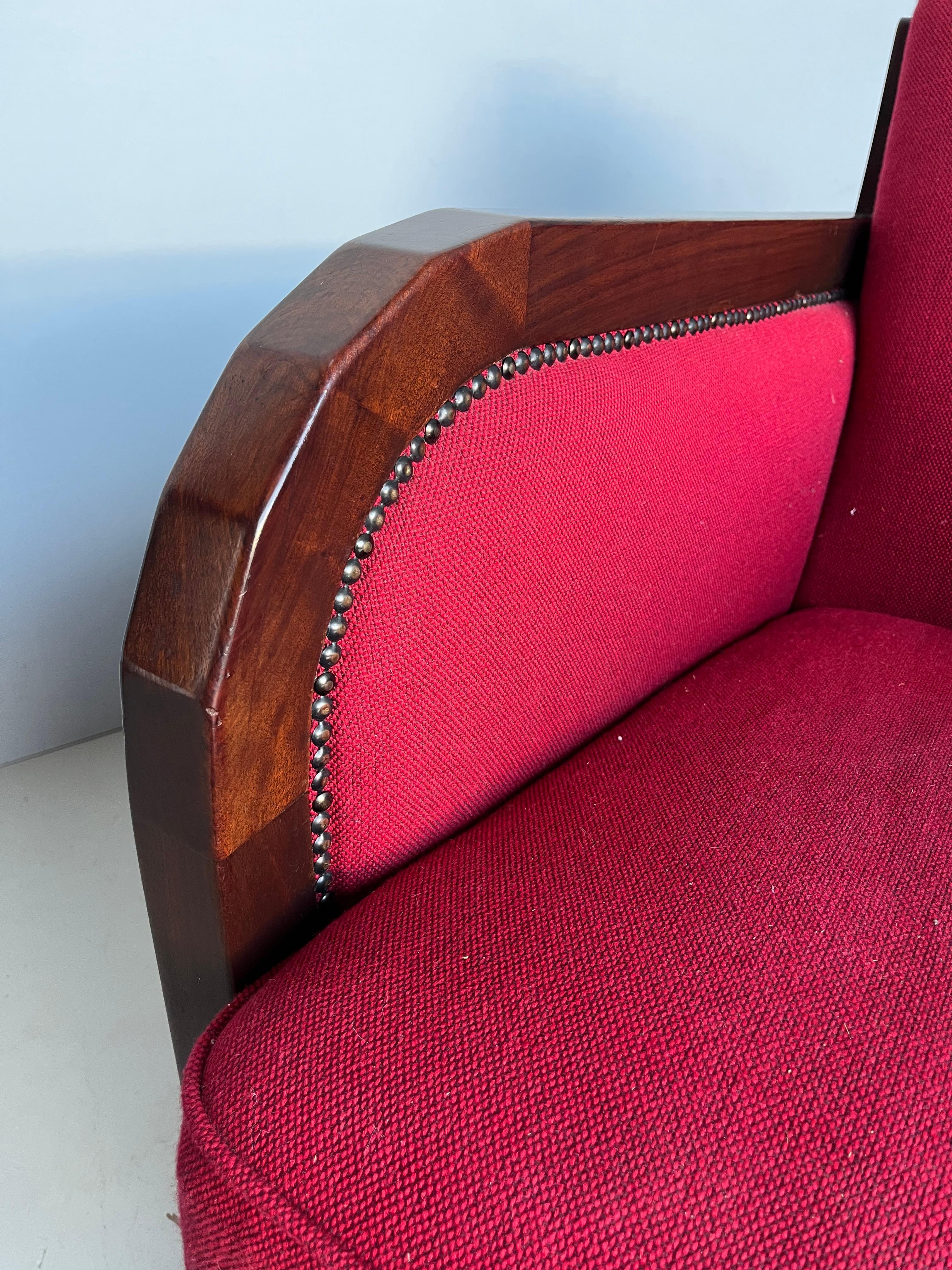 Coppia di poltrone in stile Art Déco in noce e tessuto, Francia anni '30 in vendita 8