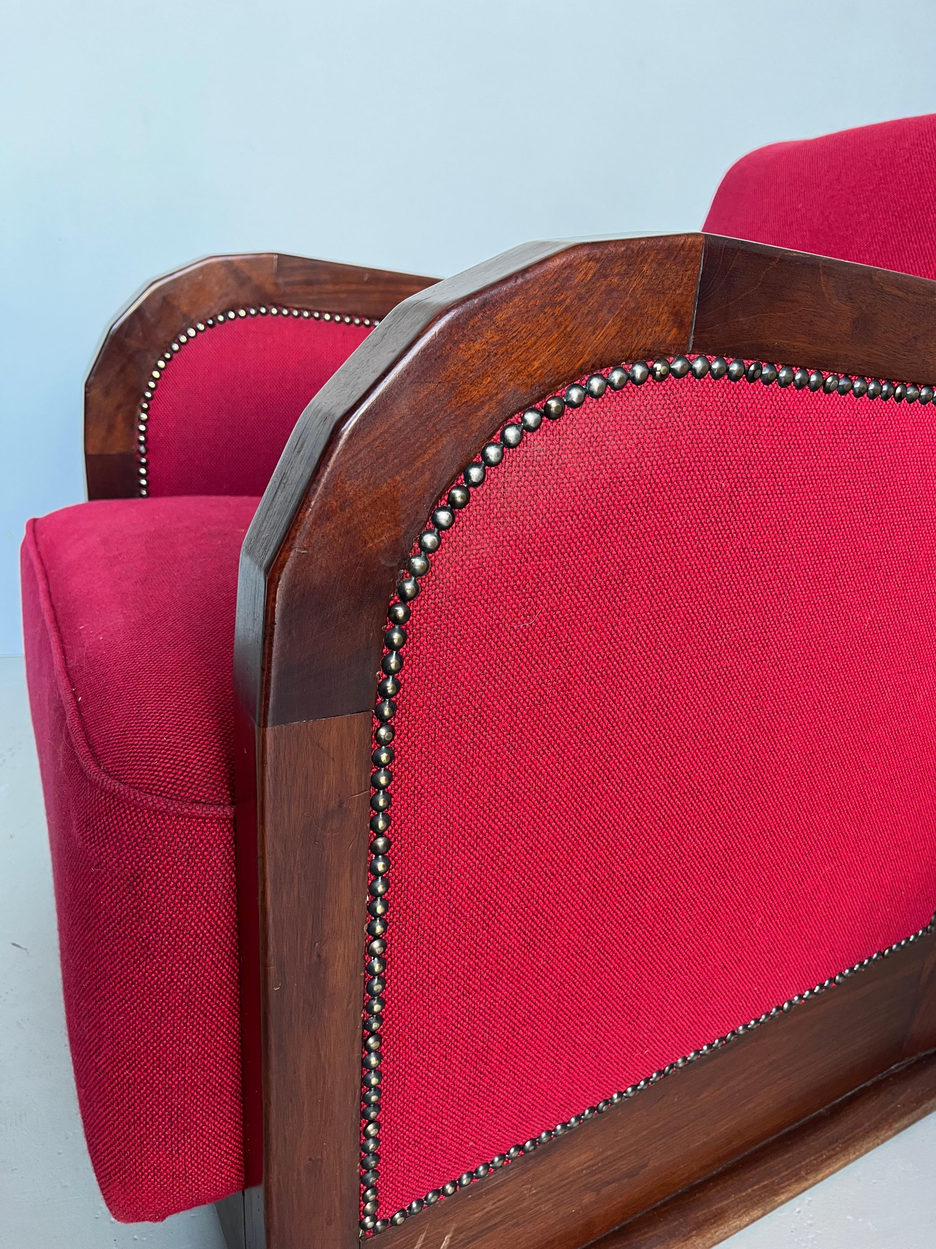 Coppia di poltrone in stile Art Déco in noce e tessuto, Francia anni '30 in vendita 9