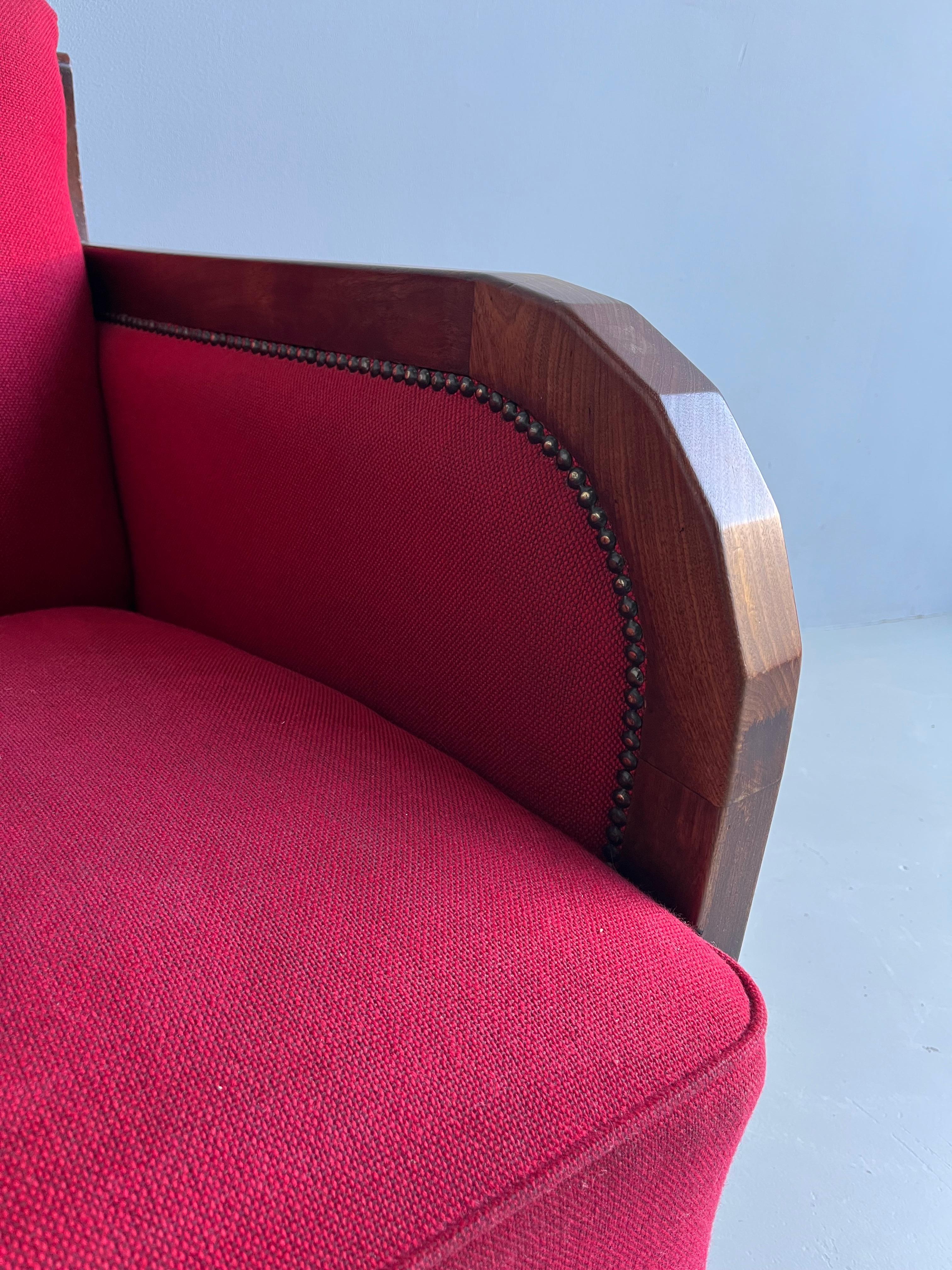 Coppia di poltrone in stile Art Déco in noce e tessuto, Francia anni '30 in vendita 10