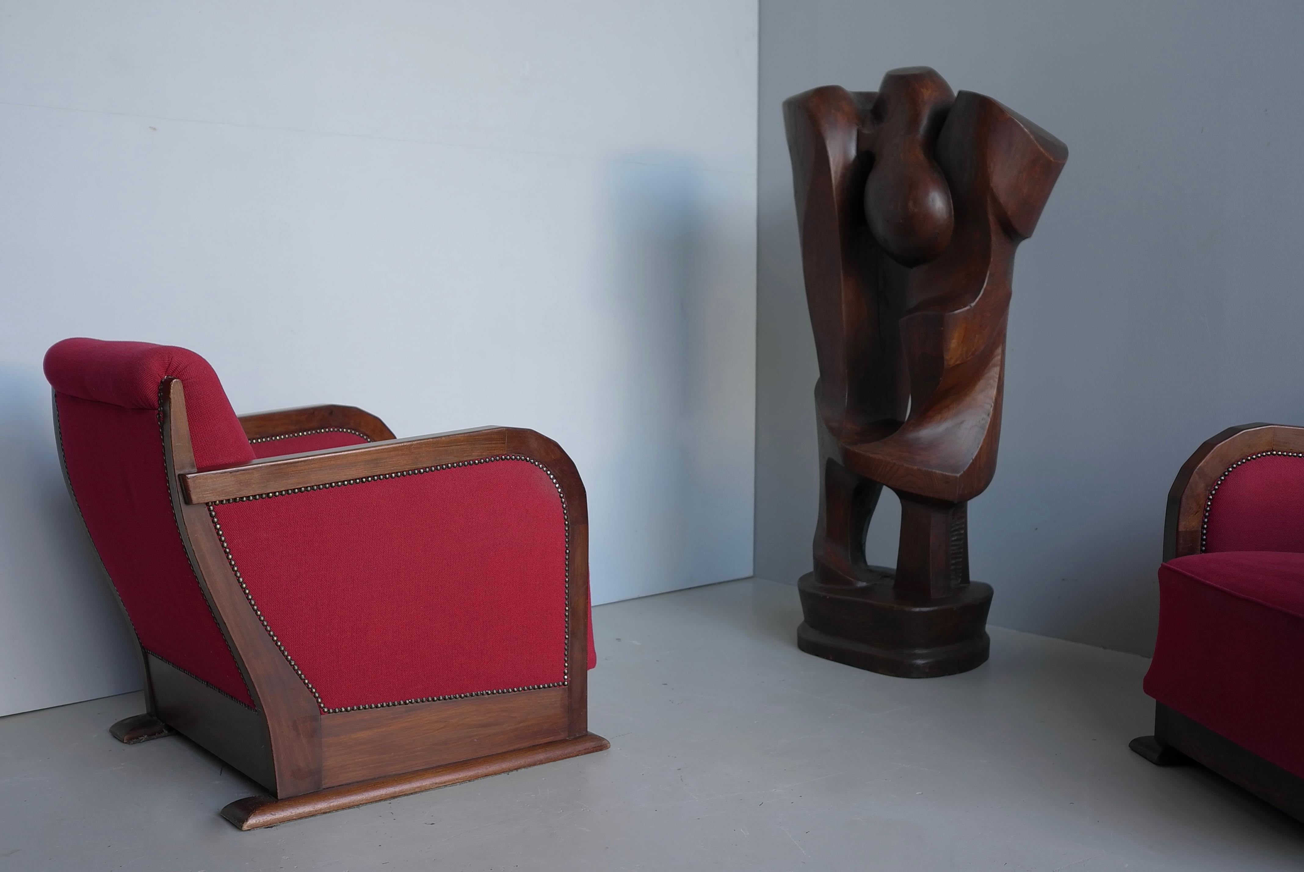 Coppia di poltrone in stile Art Déco in noce e tessuto, Francia anni '30 in vendita 1