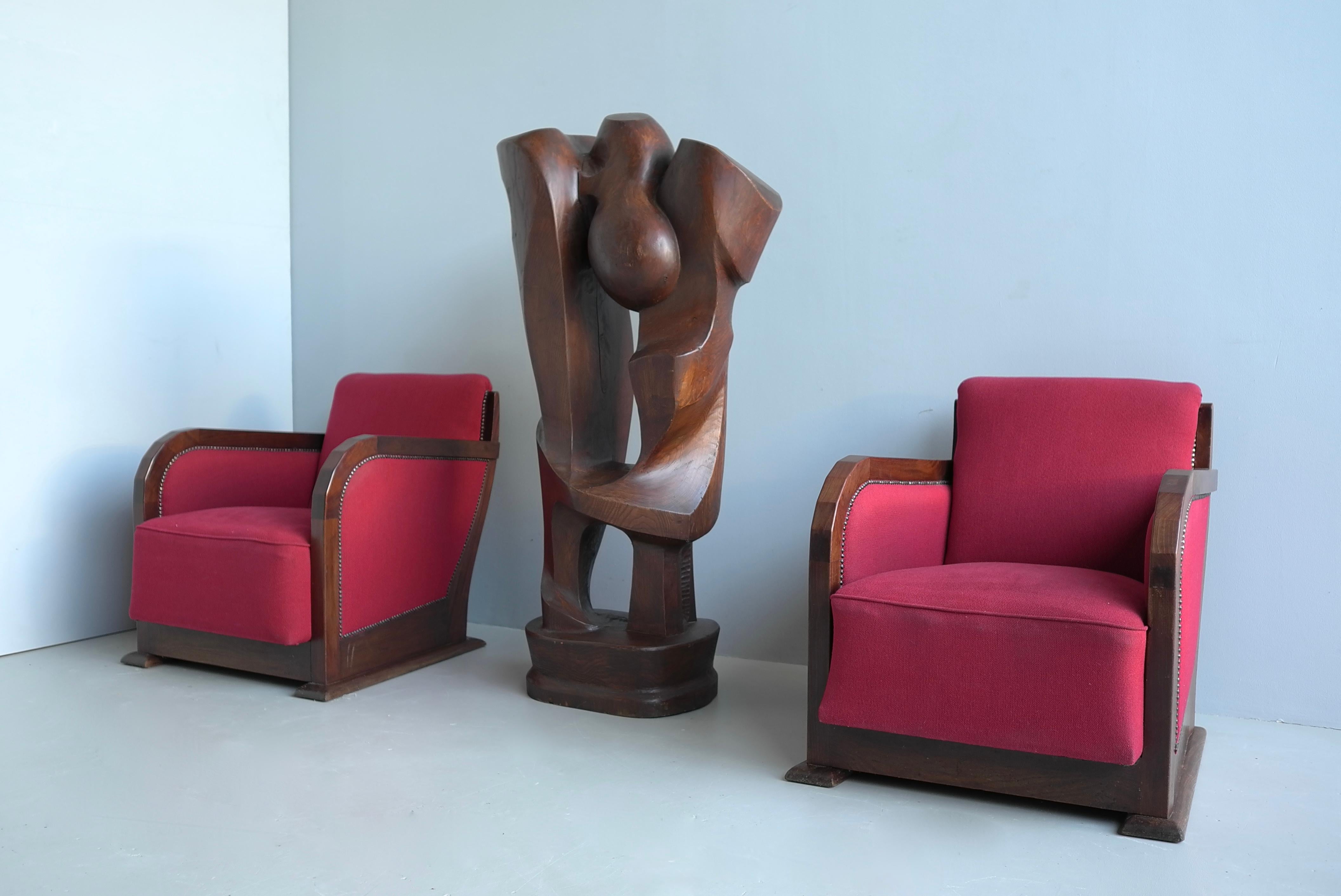 Coppia di poltrone in stile Art Déco in noce e tessuto, Francia anni '30 in vendita 2