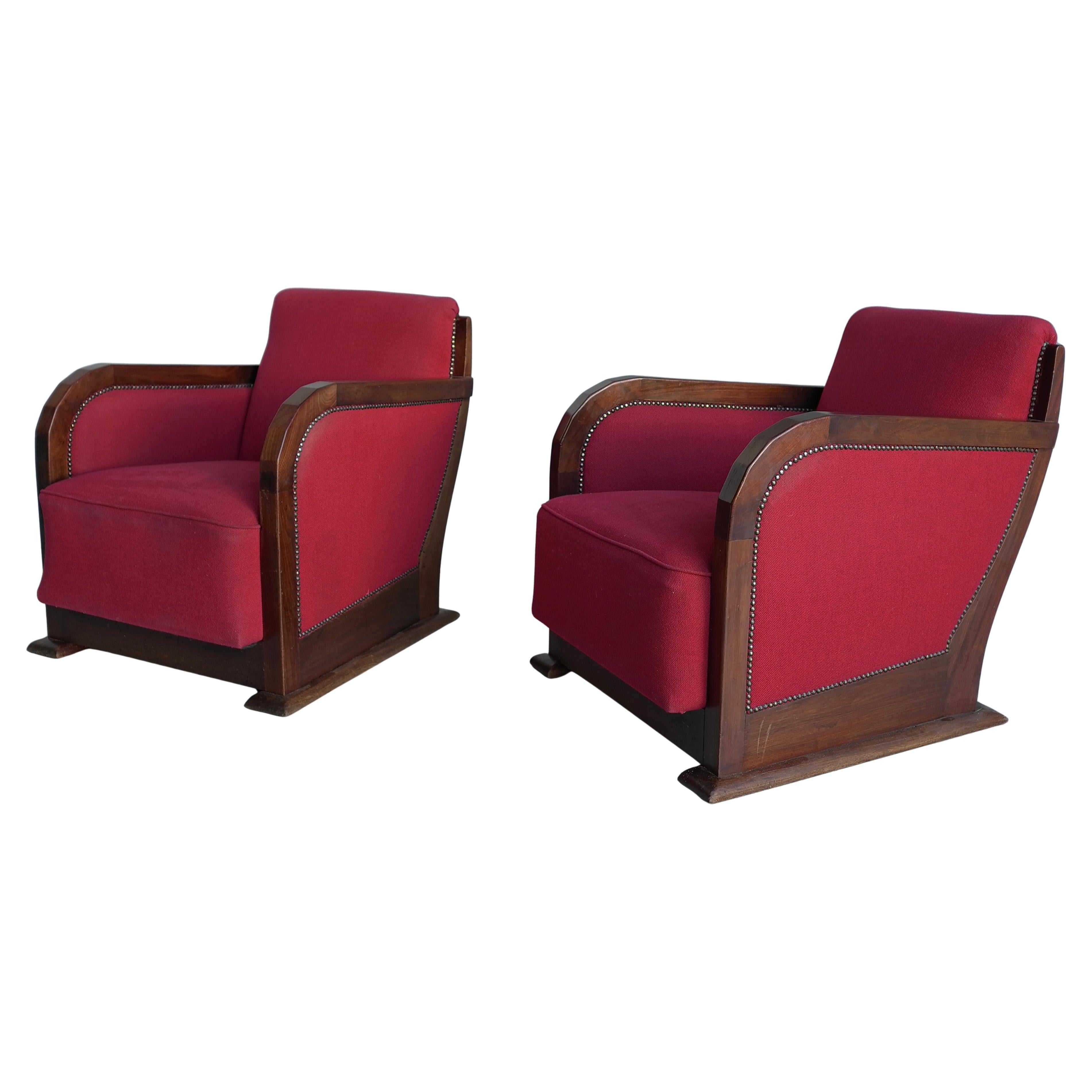 Coppia di poltrone in stile Art Déco in noce e tessuto, Francia anni 
30 in vendita