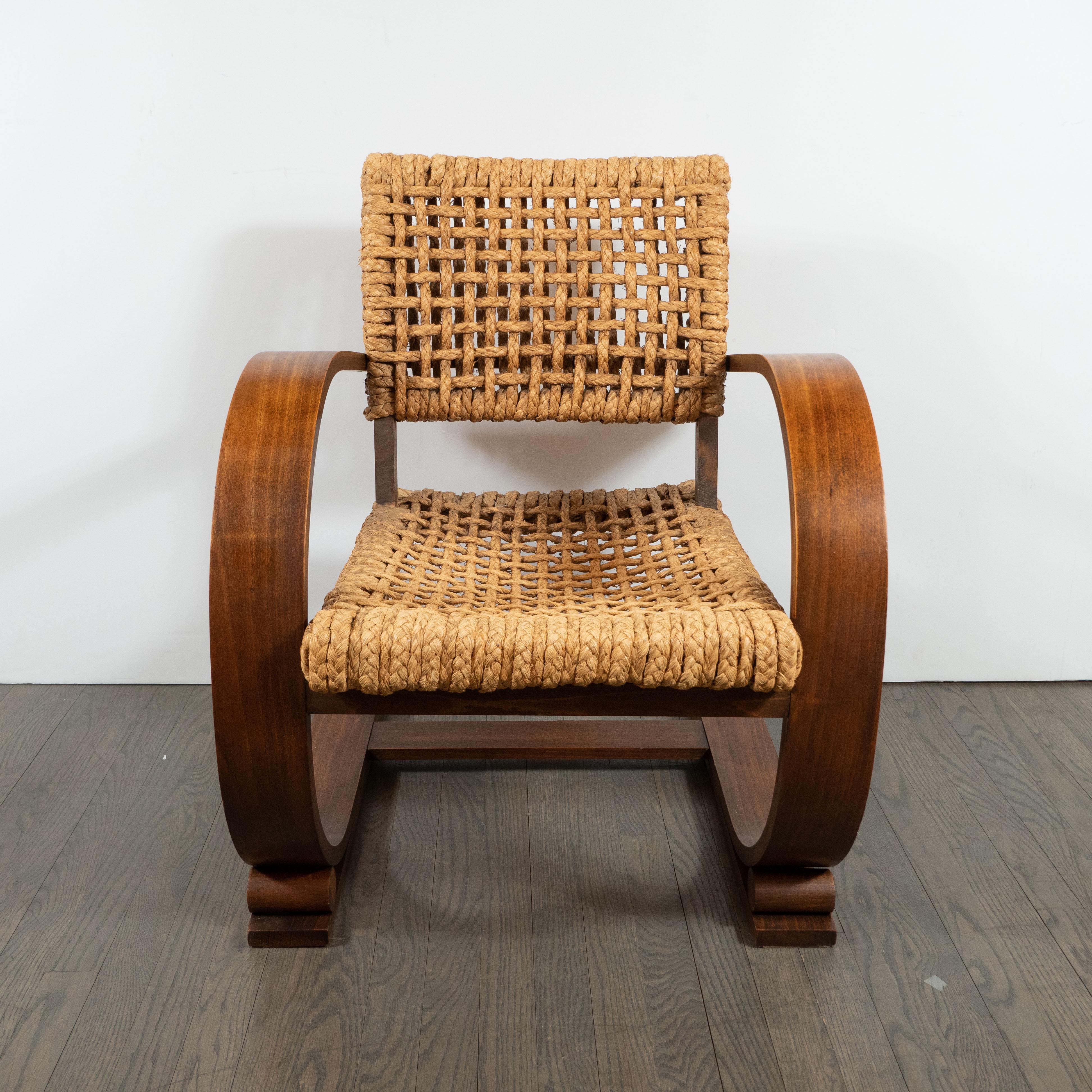 Mid-20th Century Pair of Art Deco Streamlined Walnut and Rope 