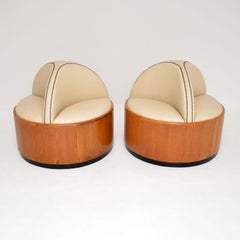Pair of Art Deco Studded Oak Conversation Seats