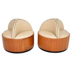 Pair of Art Deco Studded Oak Conversation Seats
