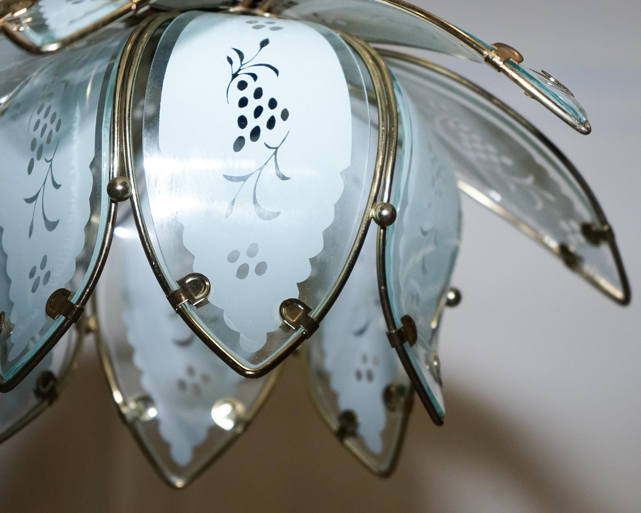 PAIR OF ART DECO STYLE 1960'S FLOWER LOTUS GLASS CEILiNG LAMPS For Sale 3