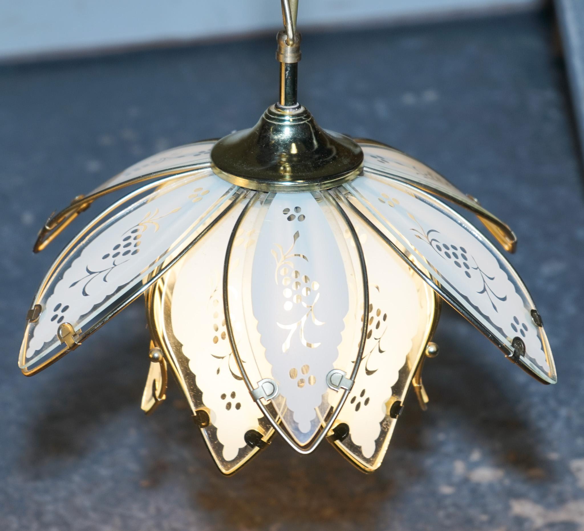 PAIR OF ART DECO STYLE 1960'S FLOWER LOTUS GLASS CEILiNG LAMPS For Sale 5
