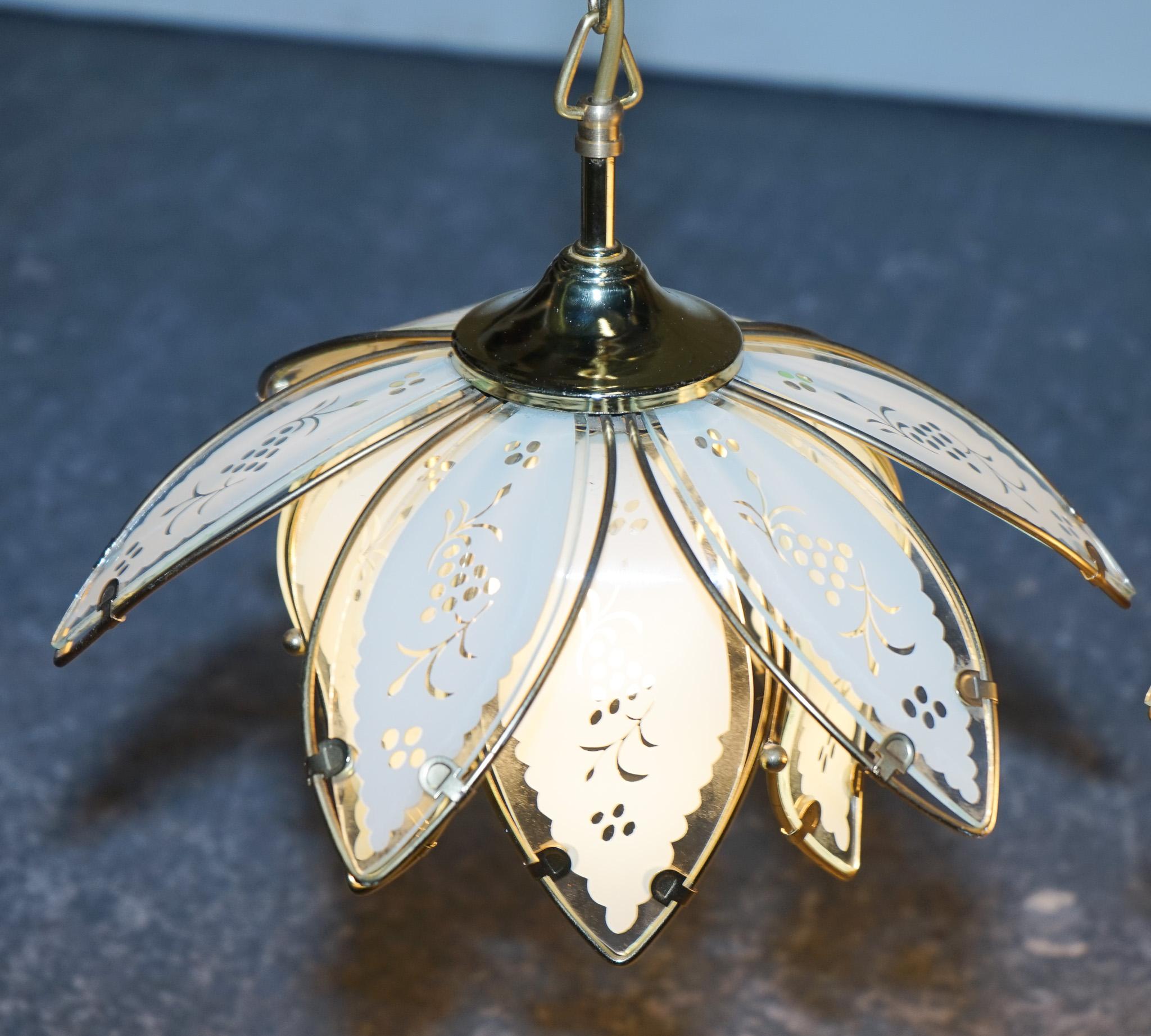 PAIR OF ART DECO STYLE 1960'S FLOWER LOTUS GLASS CEILiNG LAMPS For Sale 6