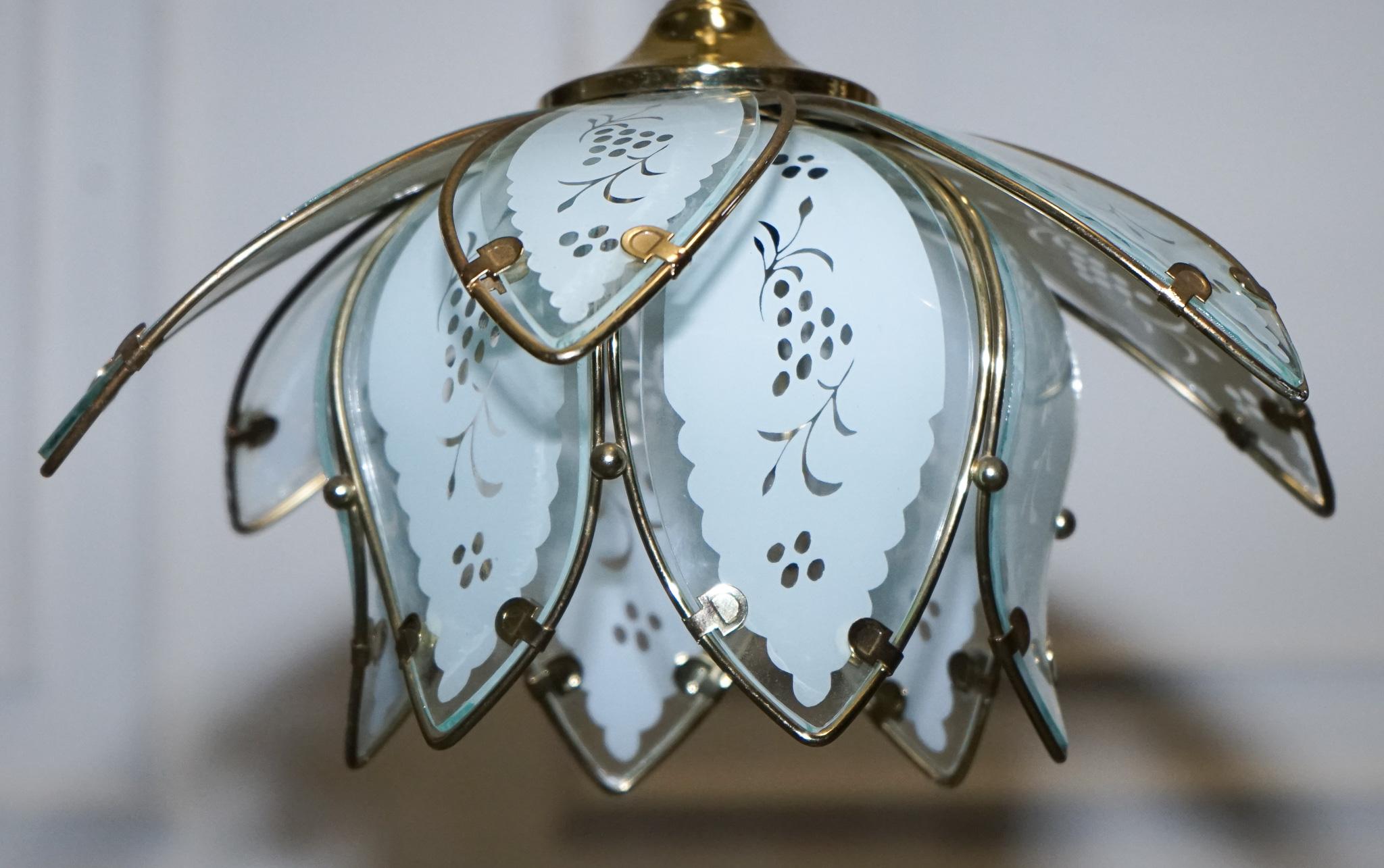 Glass PAIR OF ART DECO STYLE 1960'S FLOWER LOTUS GLASS CEILiNG LAMPS For Sale