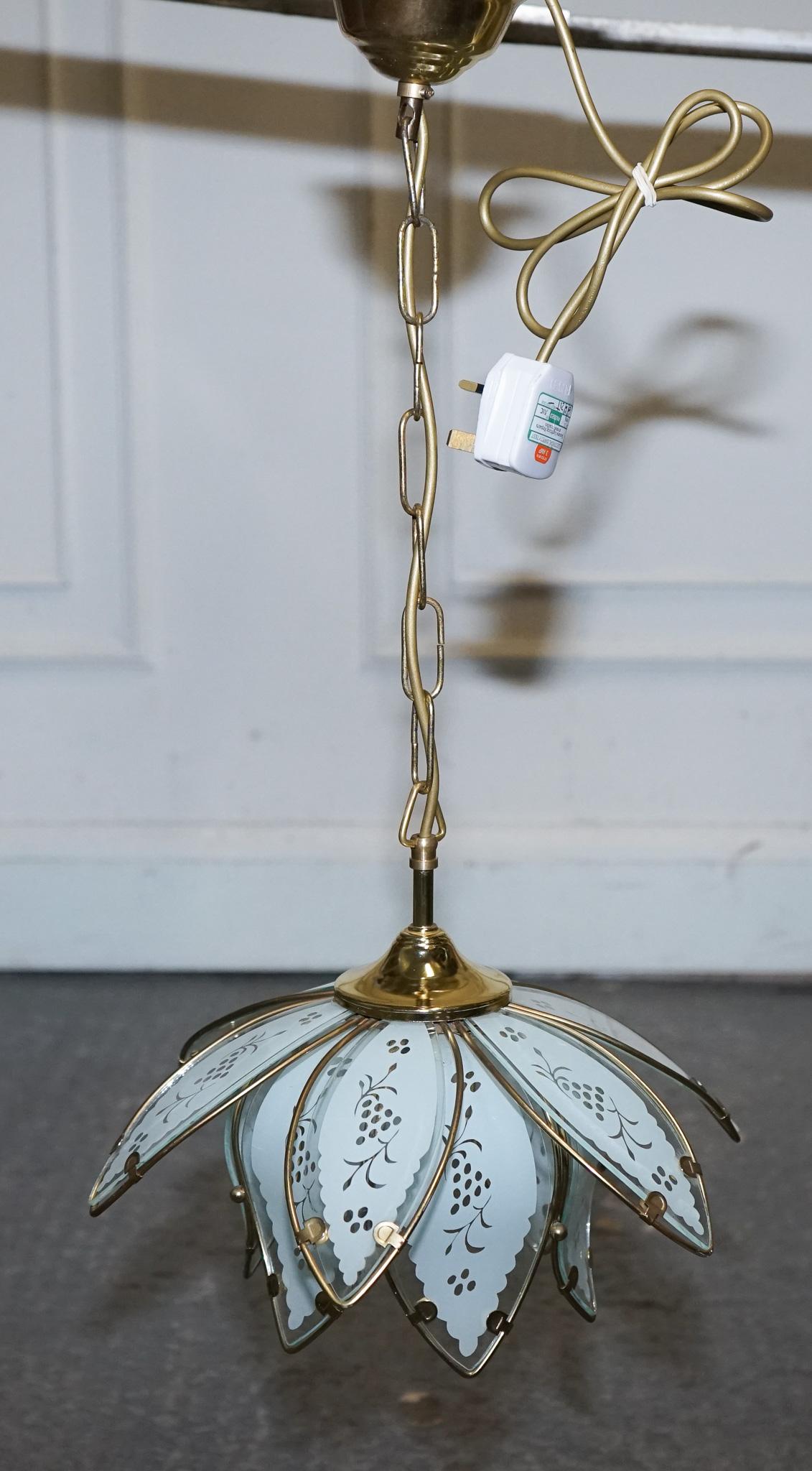 PAIR OF ART DECO STYLE 1960'S FLOWER LOTUS GLASS CEILiNG LAMPS For Sale 1