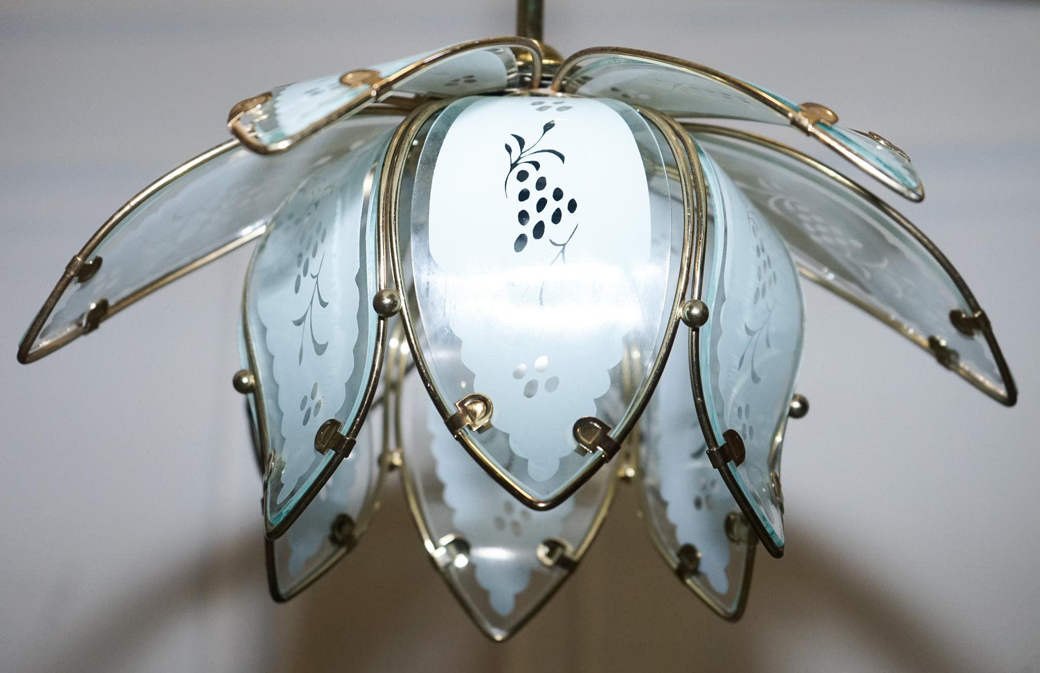 PAIR OF ART DECO STYLE 1960'S FLOWER LOTUS GLASS CEILiNG LAMPS For Sale 2