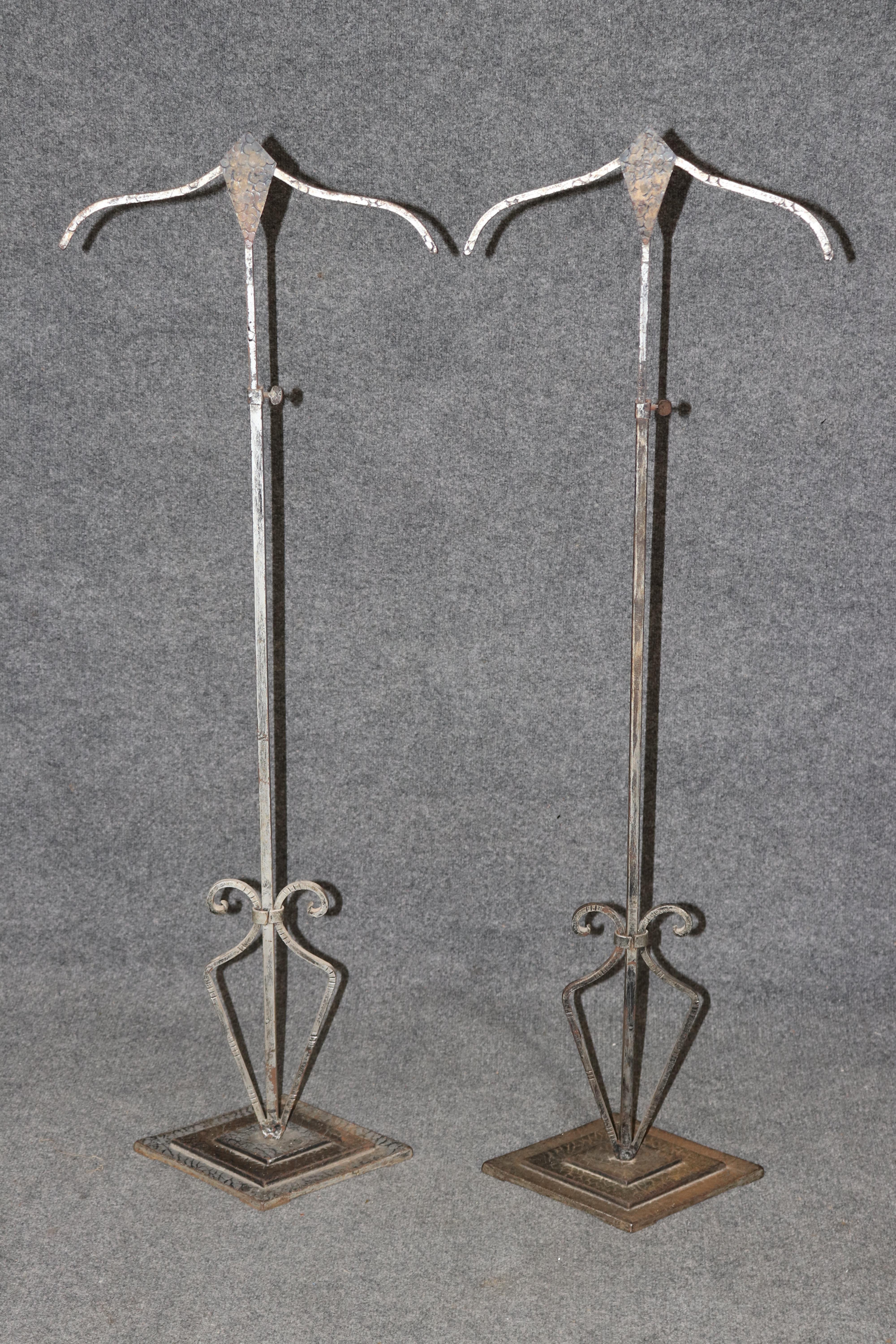 Pair of Art Deco Style Adjustable Metal Coat Racks in the Manner of ...