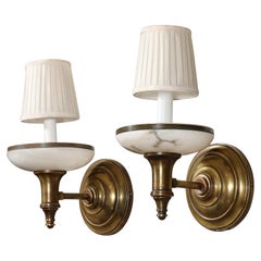 Pair of Art Deco Style Alabaster and Antiqued Brass Sconces
