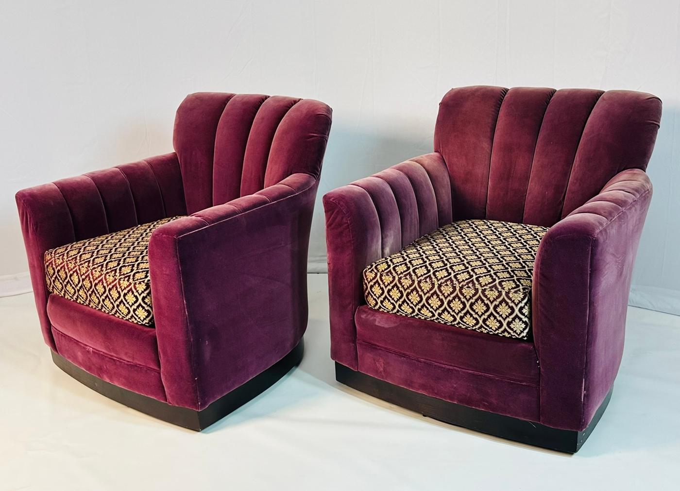 American Pair of Art Deco Style Arm Chairs With a Swivel Mechanism by Michael Weiss