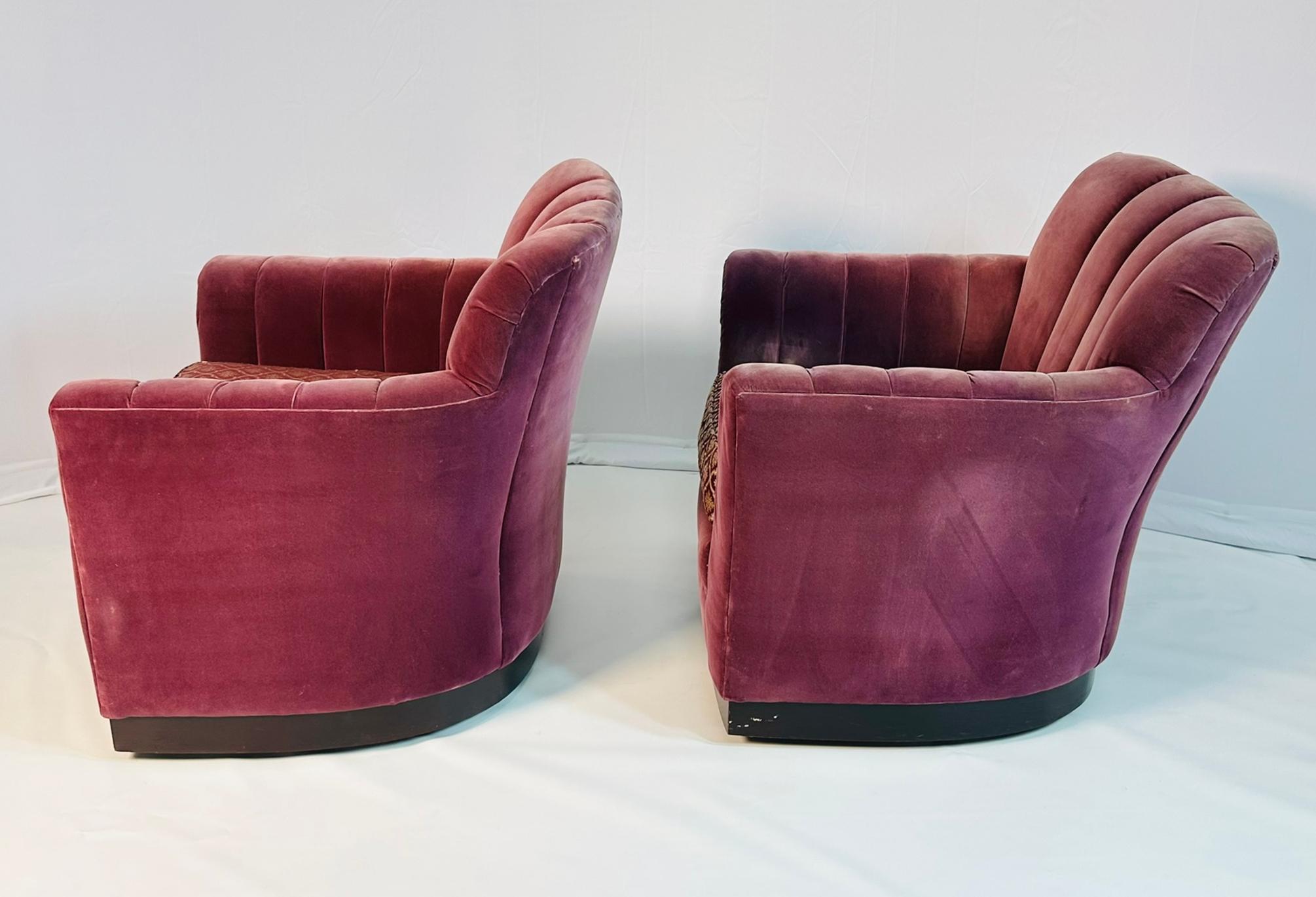 Hand-Crafted Pair of Art Deco Style Arm Chairs With a Swivel Mechanism by Michael Weiss