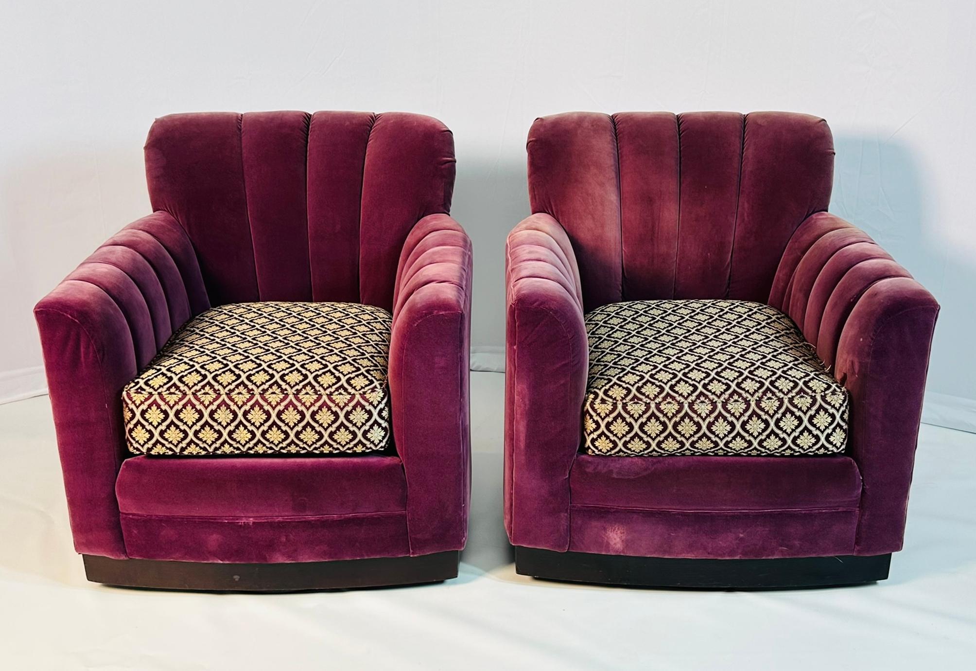 Late 20th Century Pair of Art Deco Style Arm Chairs With a Swivel Mechanism by Michael Weiss