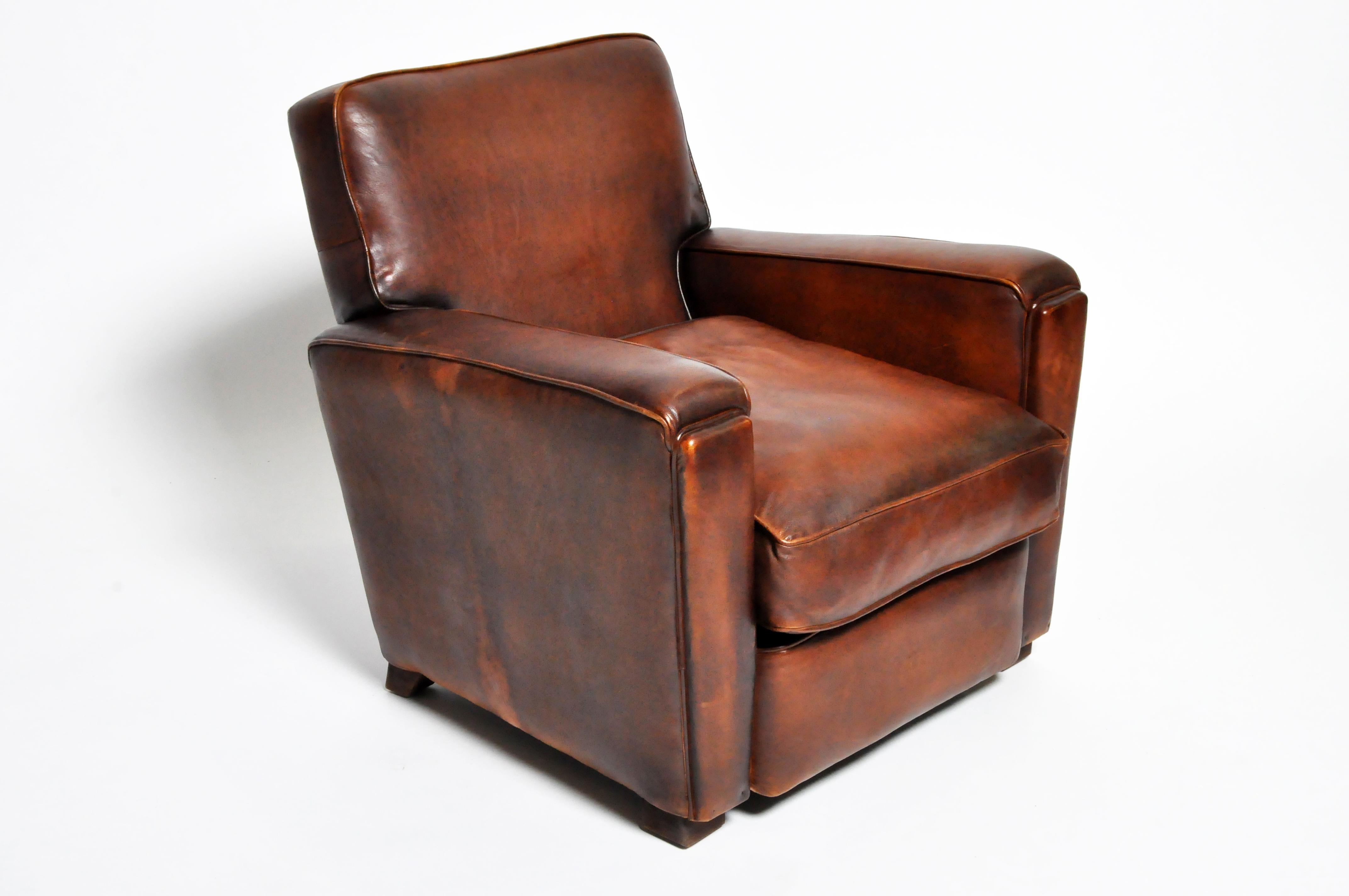 Leather Pair of Art Deco Style Armchairs