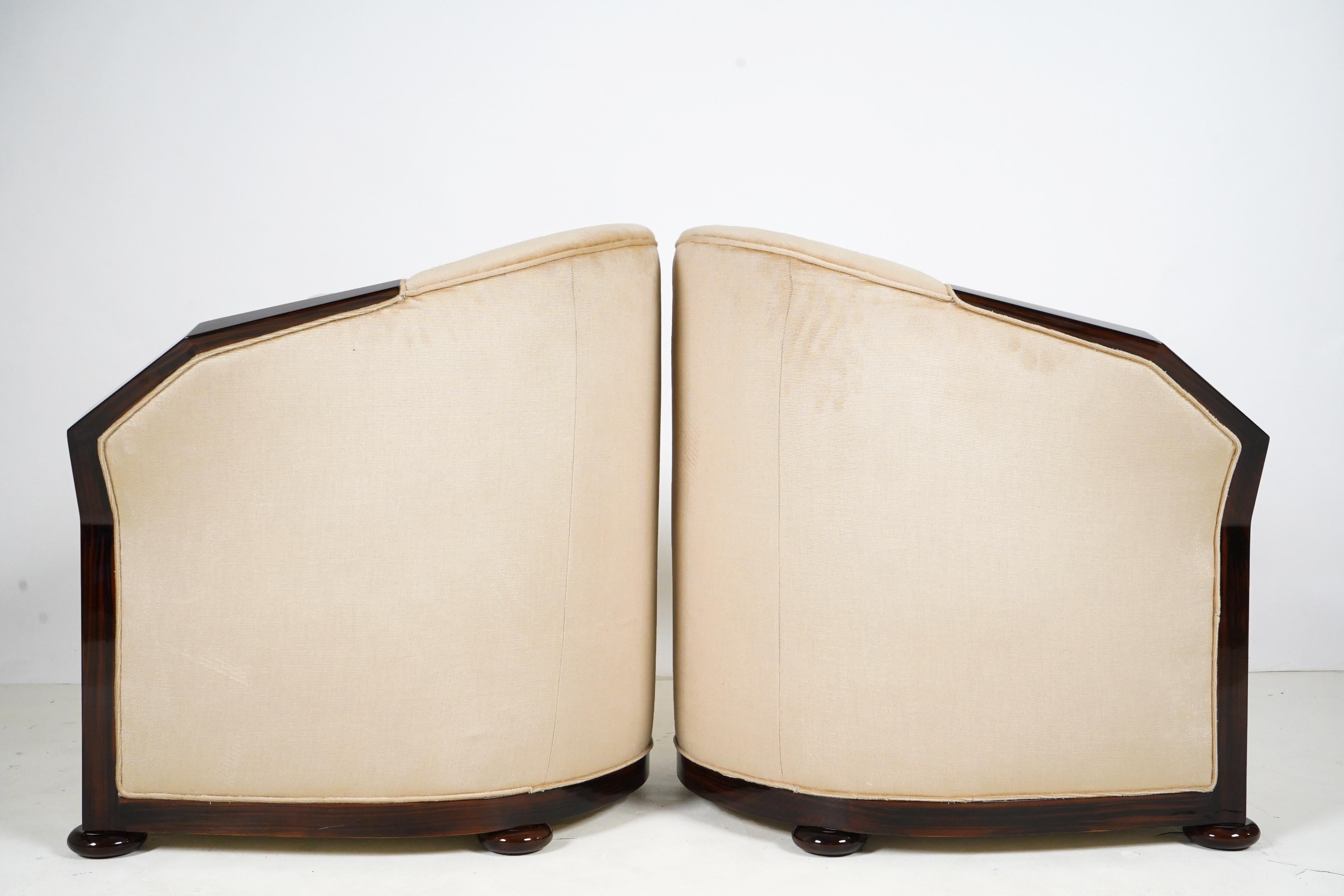 Pair of Art Deco Style Armchairs with Walnut Veneers For Sale 2