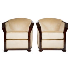 Pair of Art Deco Style Armchairs with Walnut Veneers
