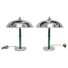 Pair of Art Deco Style Bakelite and Chromed Metal Dome Lamps 