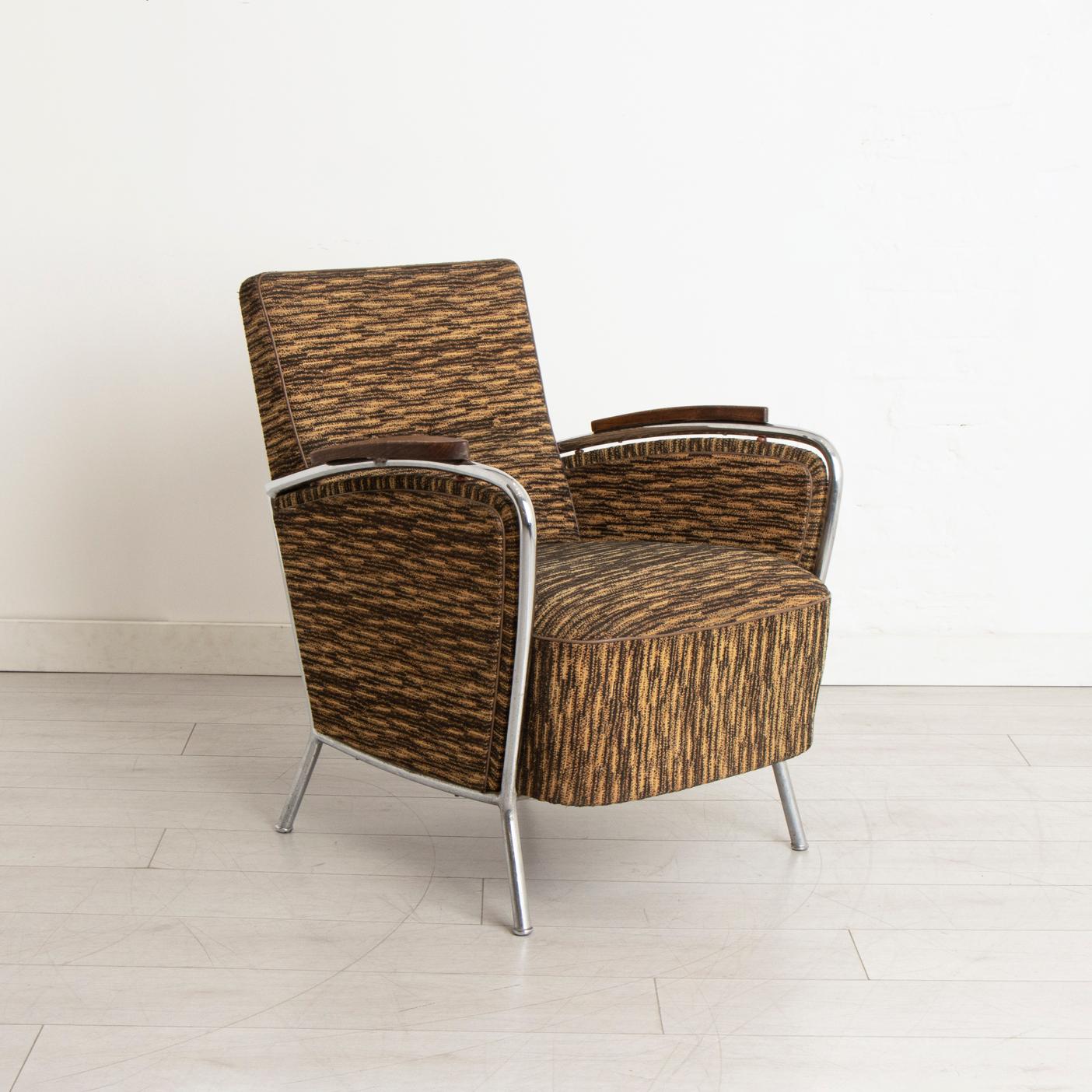 A pair of Bauhaus club chairs by Hungarian designer József Peresztegi stamped 1961. Original upholstery, in very good condition.