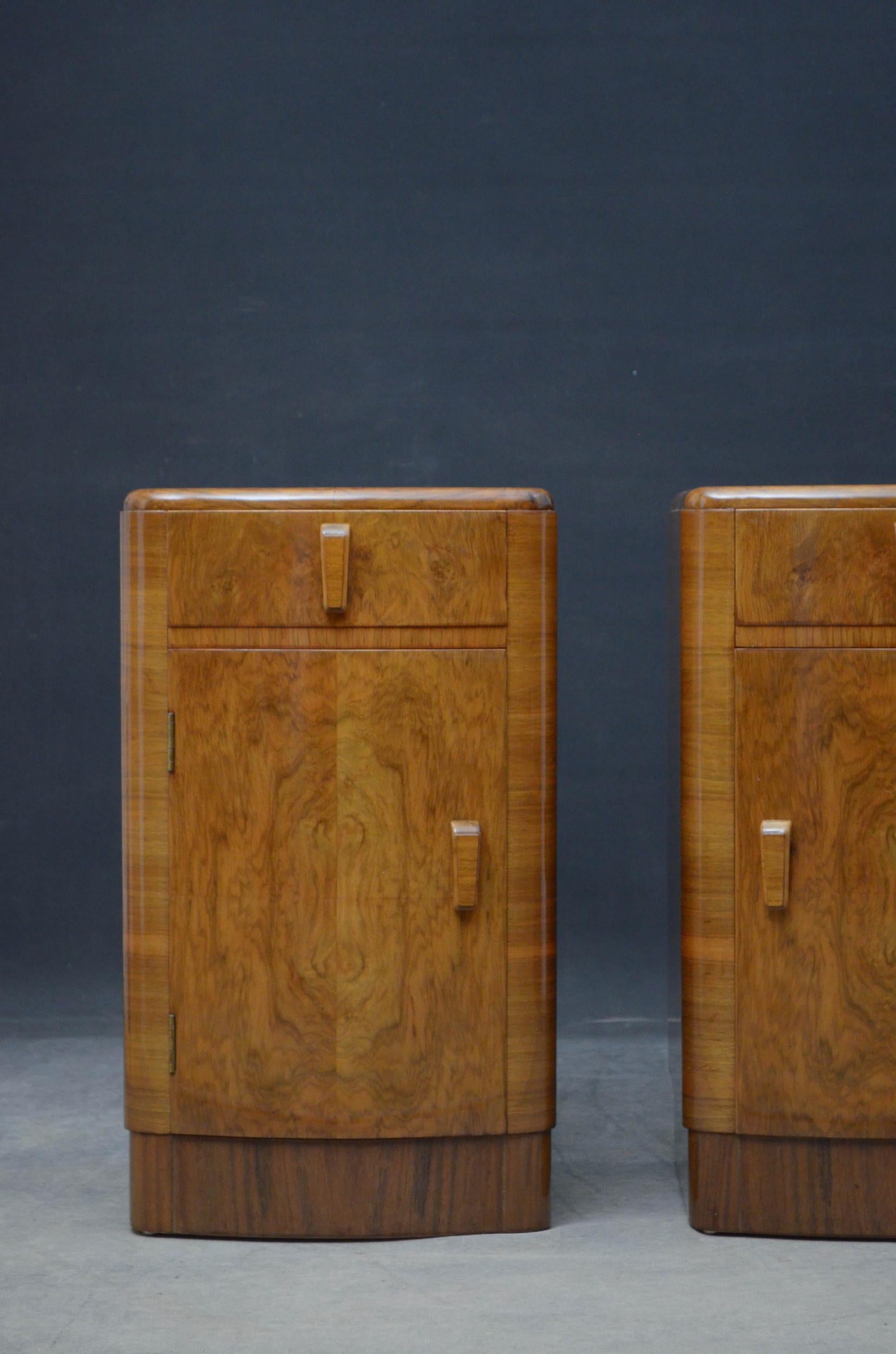 Walnut Pair of Art Deco Style Bedside Cabinets