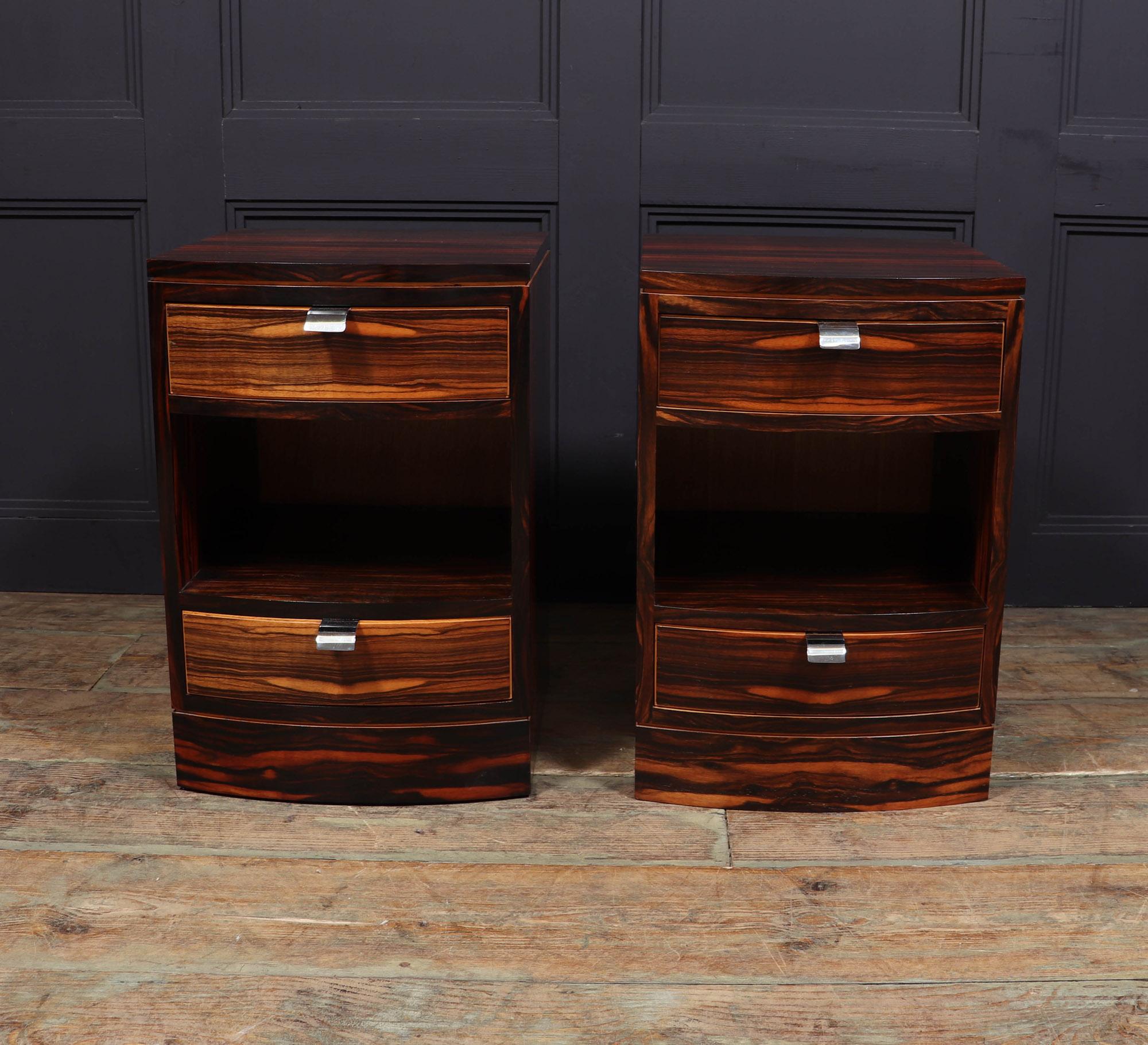 Late 20th Century Pair of Art Deco Style Bedside Chest in Macassar Ebony