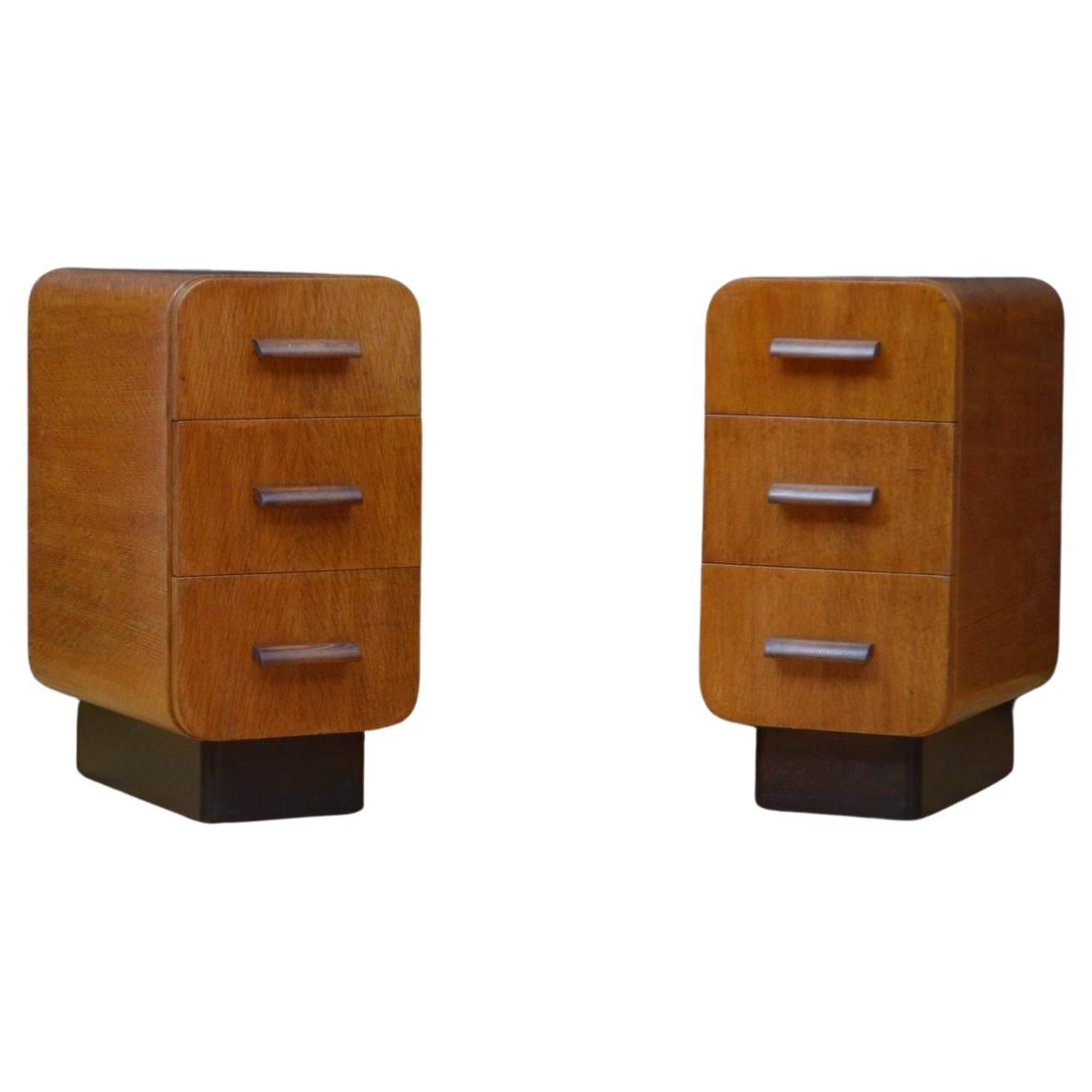 Pair Of Art Deco Style Bedside Drawers in Oak For Sale