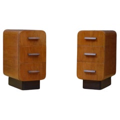 Used Pair Of Art Deco Style Bedside Drawers in Oak
