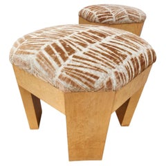 Pair Of Art Deco Style Benches in Birdseye Maple And Velvet