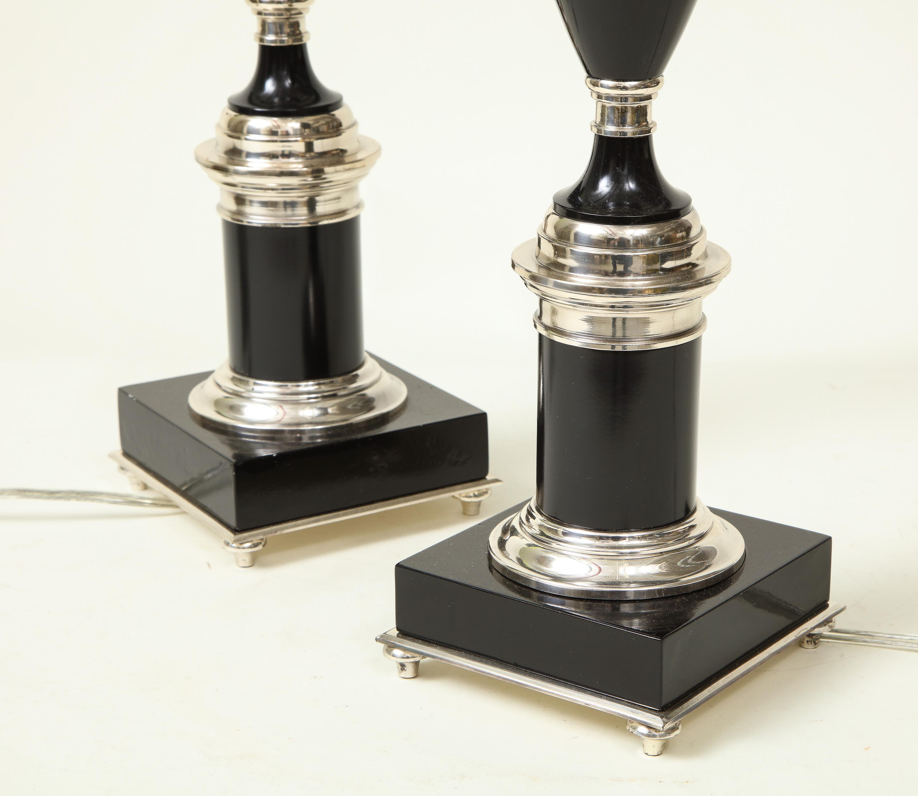 Pair of Art Deco Style Black and Chrome Urn Table Lamps 2