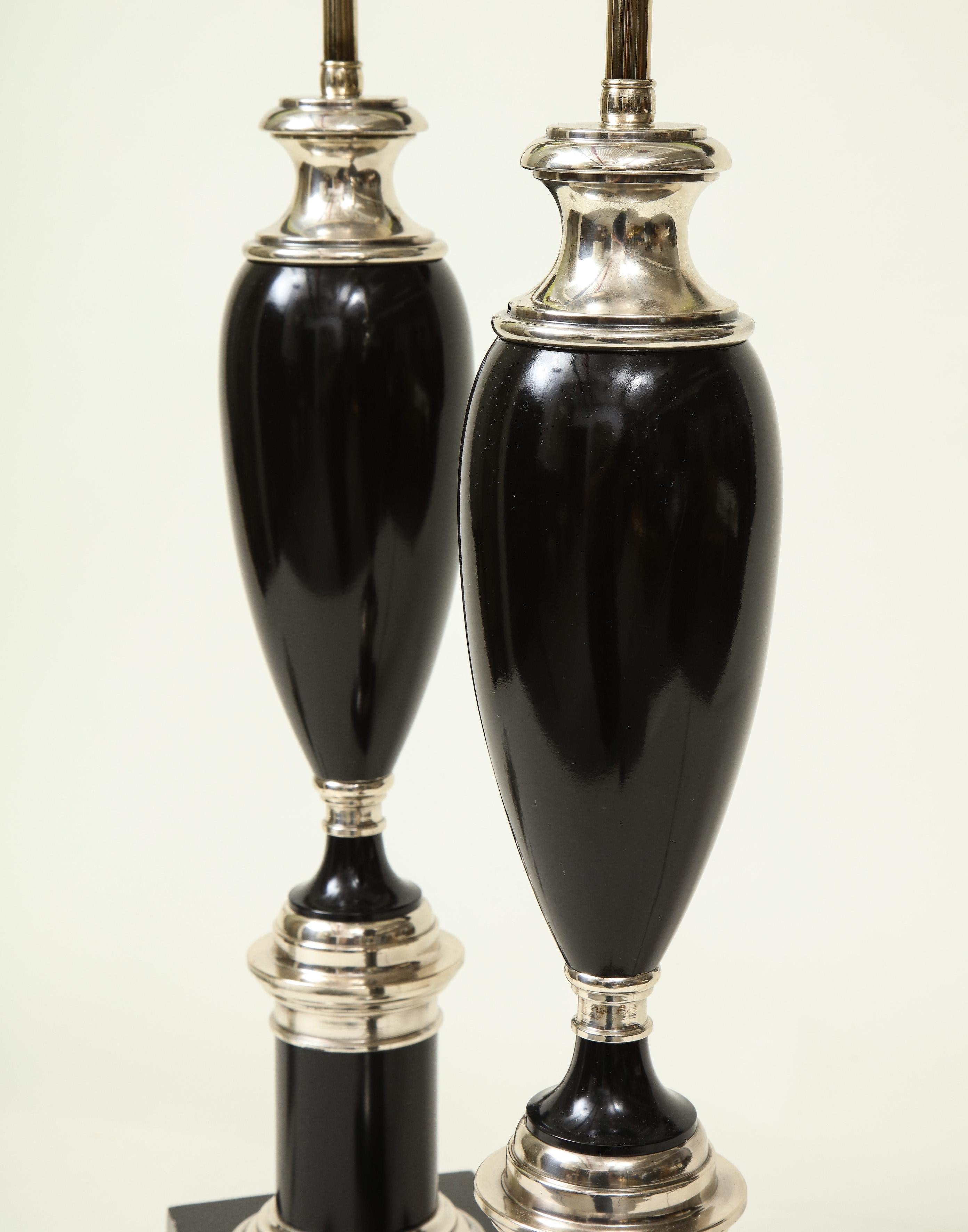 Pair of Art Deco Style Black and Chrome Urn Table Lamps 3