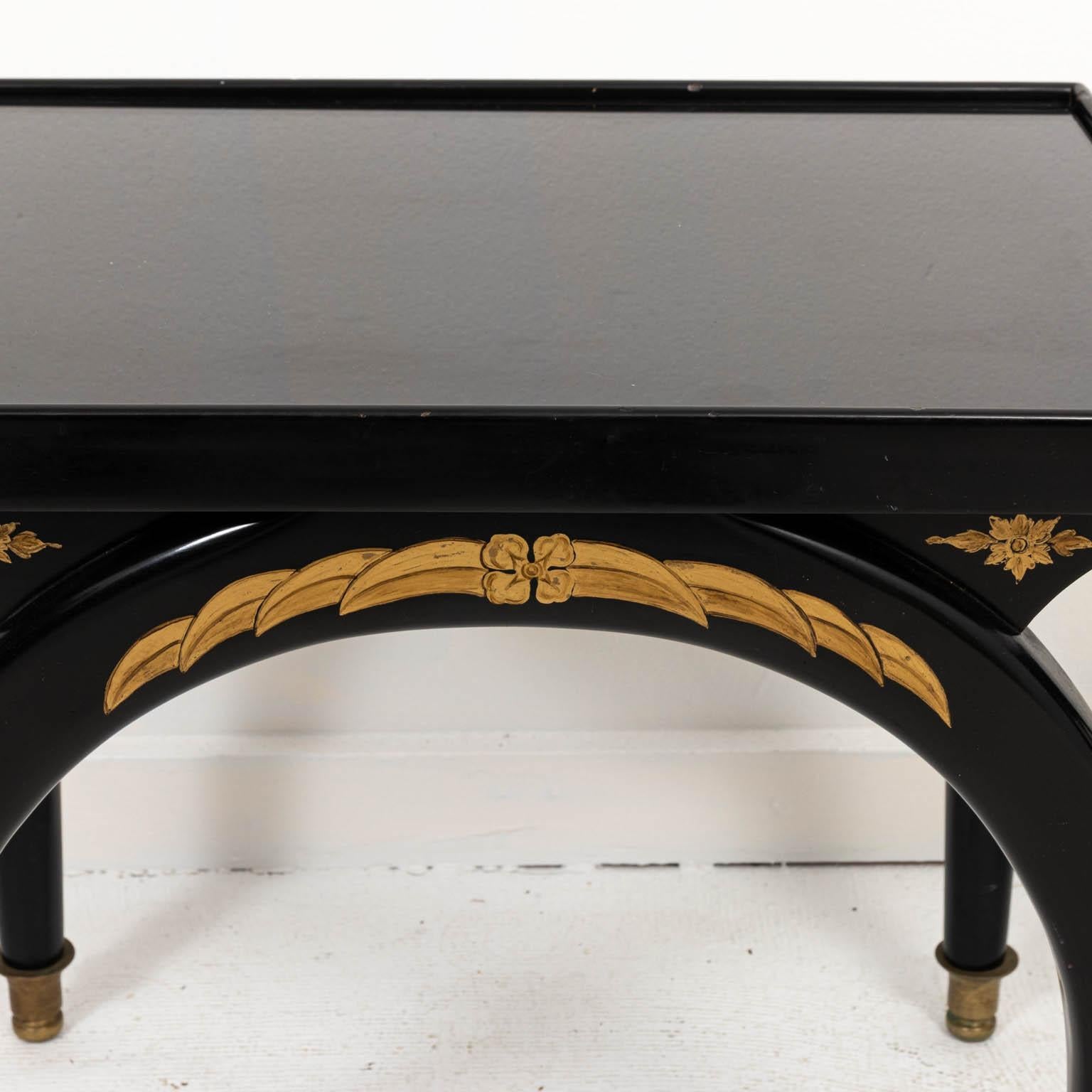 20th Century Pair of Art Deco Style Black Rectangular Side Tables with Glass Top