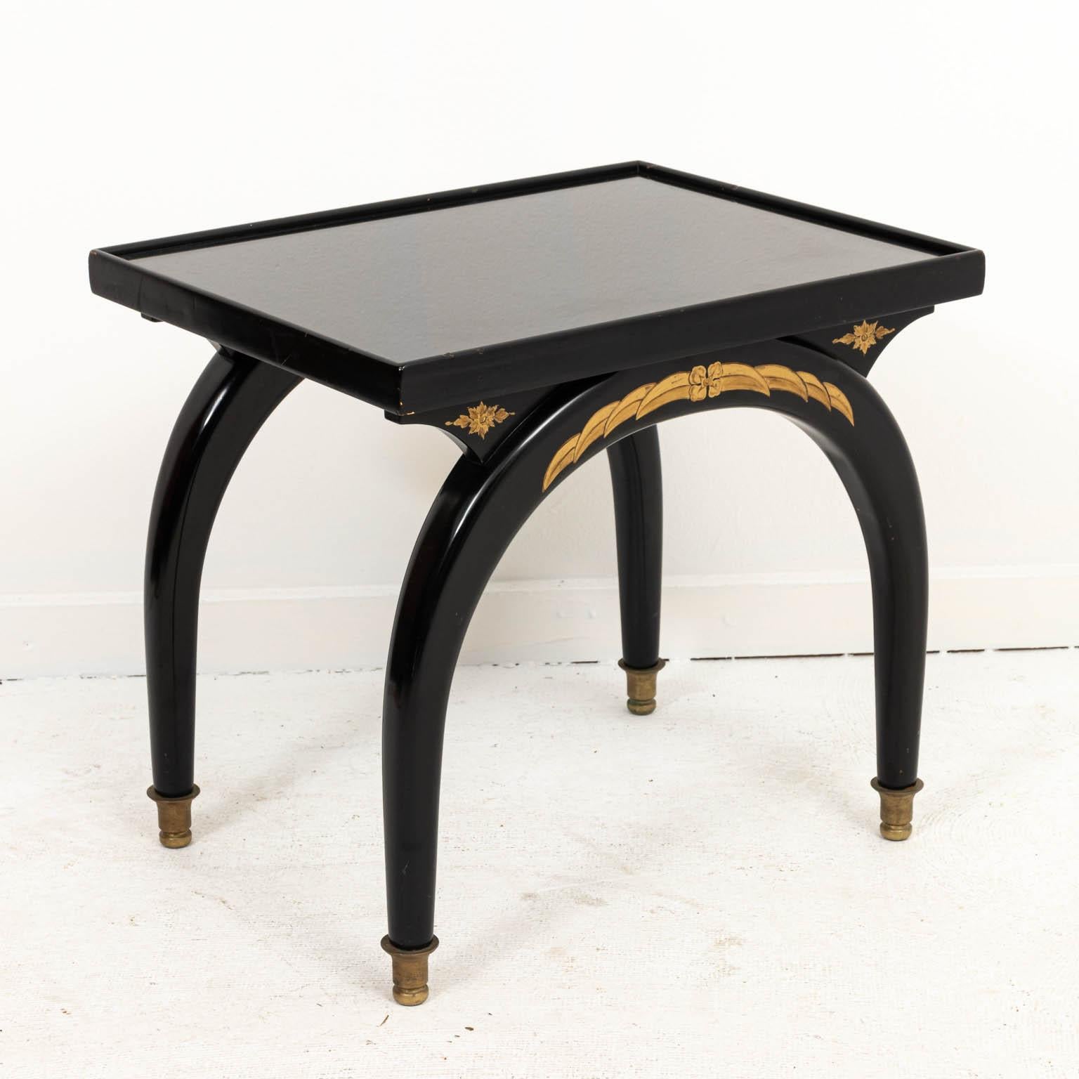 Pair of Art Deco Style Black Rectangular Side Tables with Glass Top 1