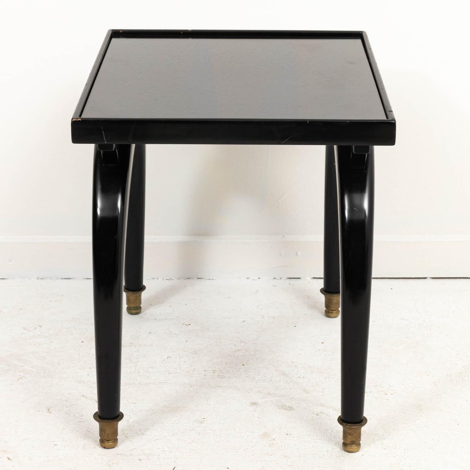 Pair of Art Deco Style Black Rectangular Side Tables with Glass Top 3