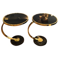 Pair of Art Deco Style Brass and Black Glass End Tables