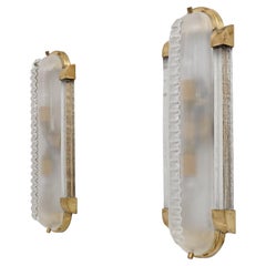 Pair of Art Dèco Style Brass and Frosted Murano Glass Sconces