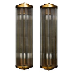 Pair of Art Deco Style Brass and Glass Wall Sconces