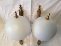 Pair of Art Deco Style Brass and Milk Glass Sconces from Germany, 1970s