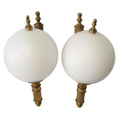 Pair of Art Deco Style Brass and Milk Glass Sconces from Germany, 1970s