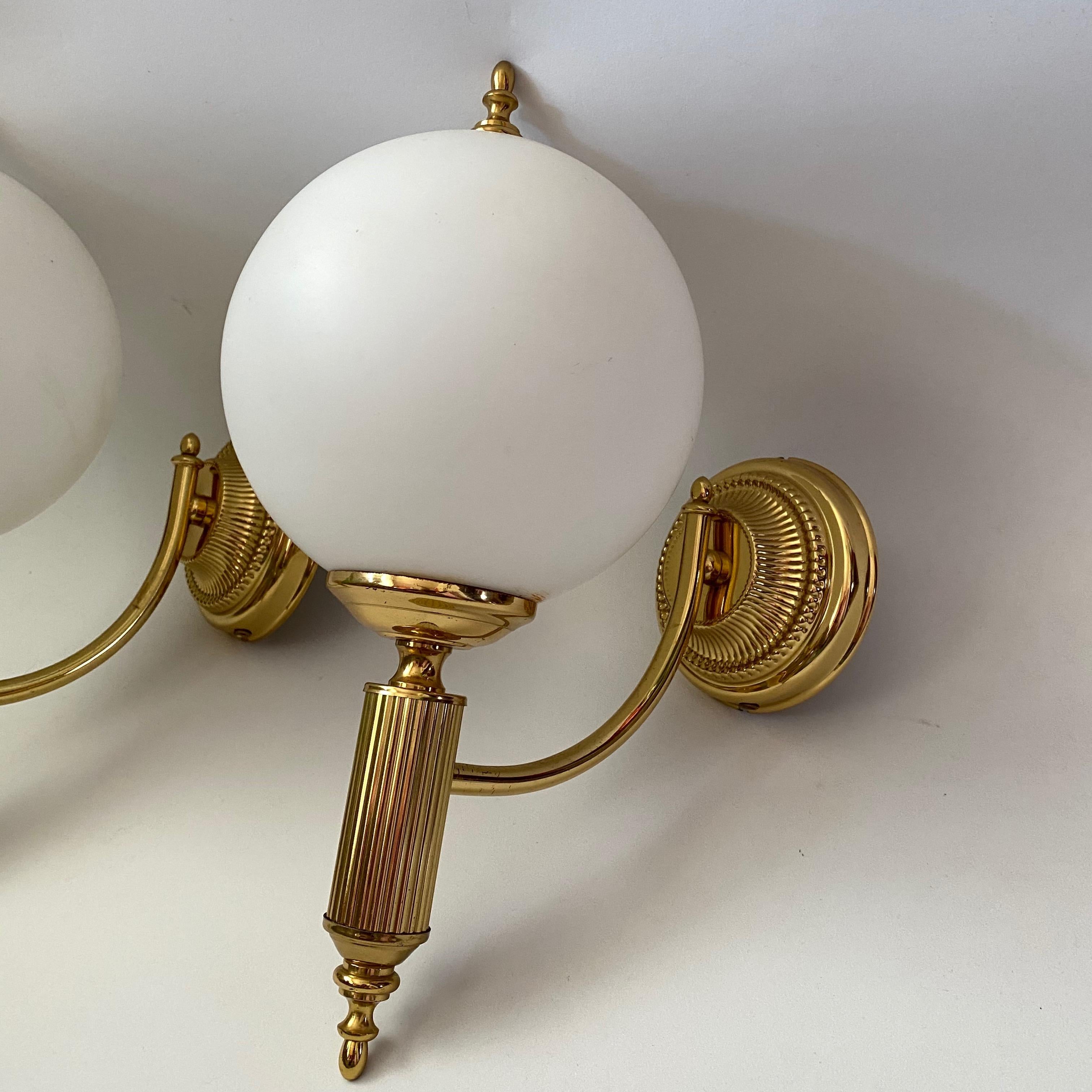 Pair of Art Deco Style Brass and Milk Glass Sconces Sölken Leuchten, Germany 5