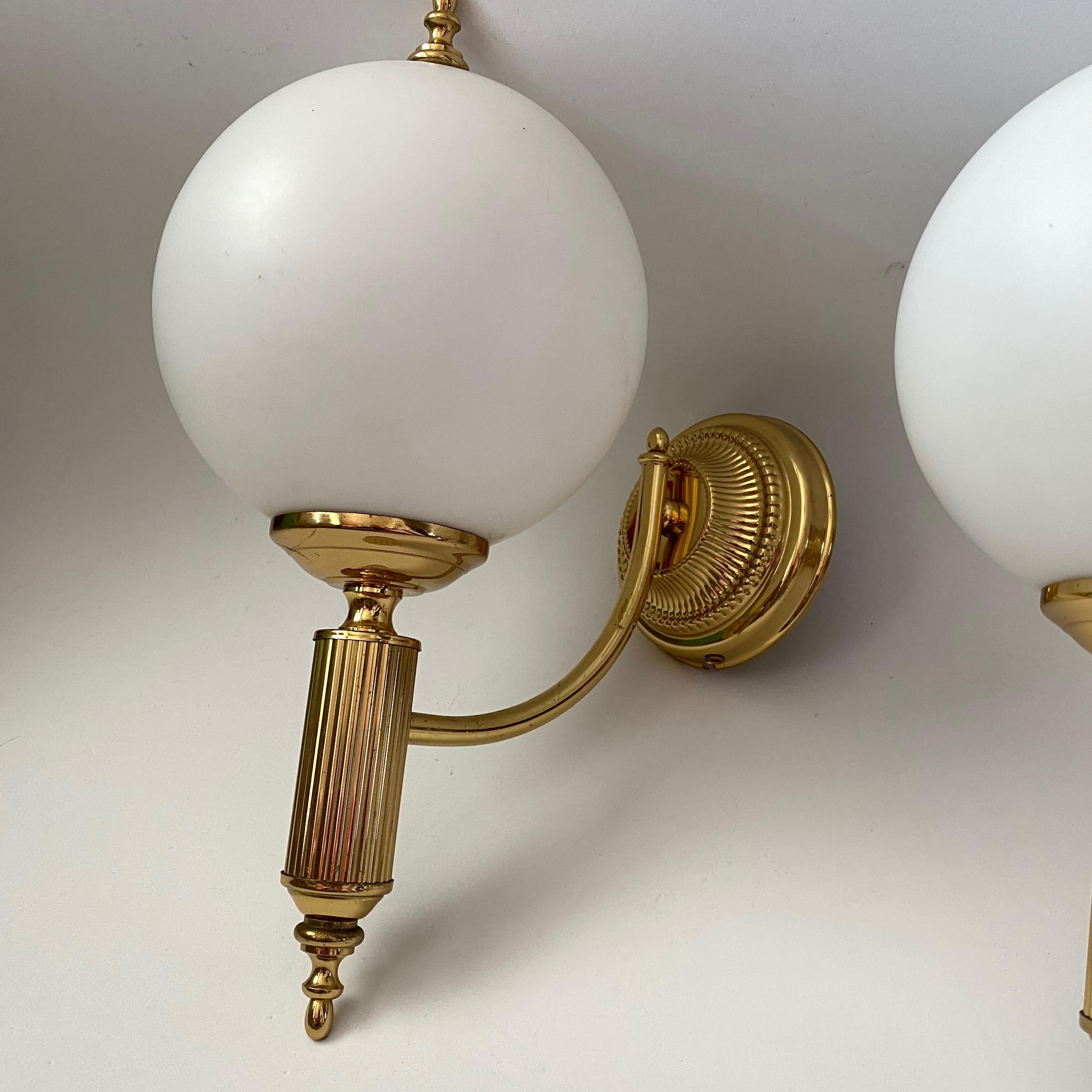 Pair of Art Deco Style Brass and Milk Glass Sconces Sölken Leuchten, Germany 6